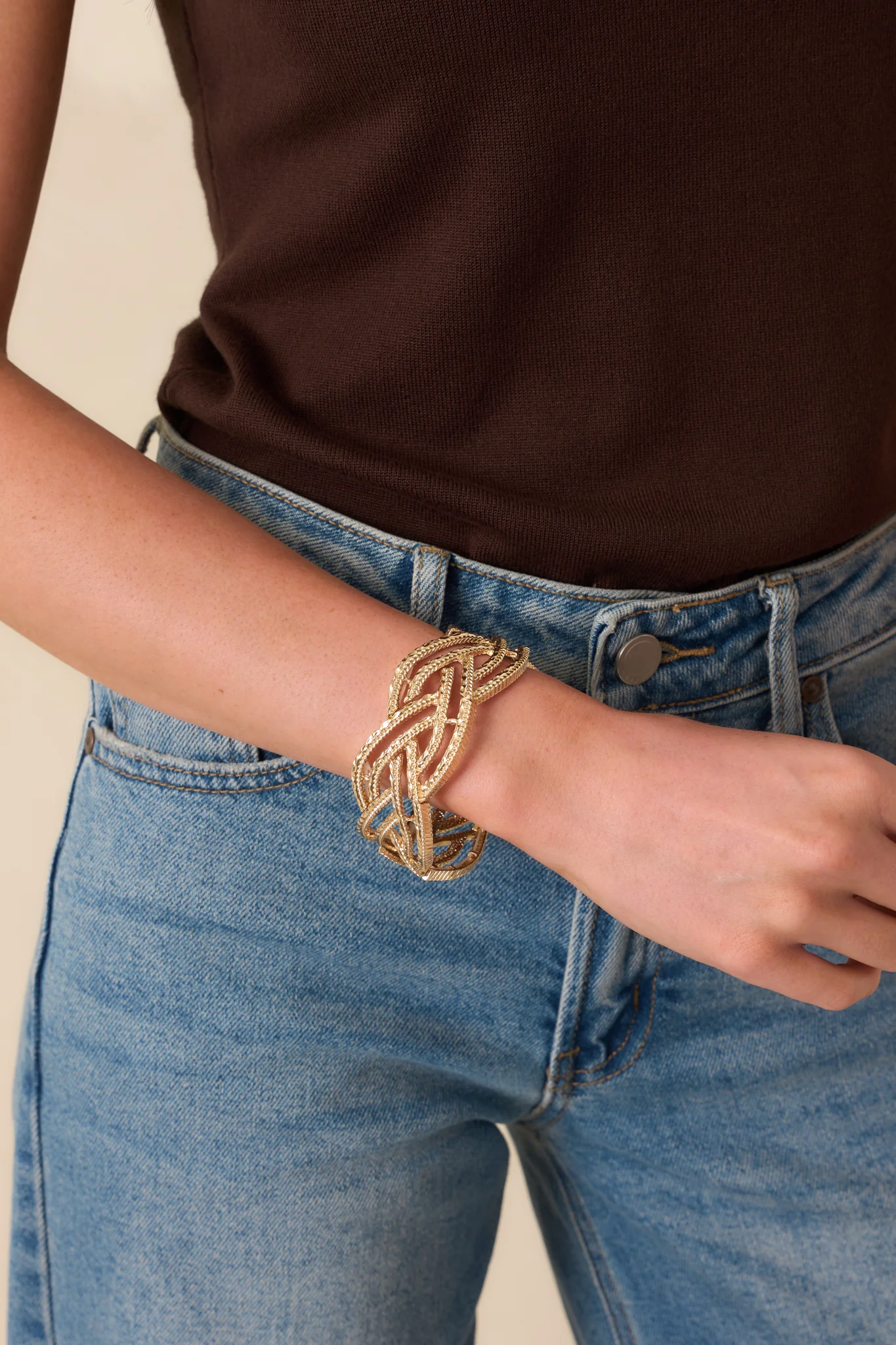 Feeling Just Right Gold Textured Braided Bracelet