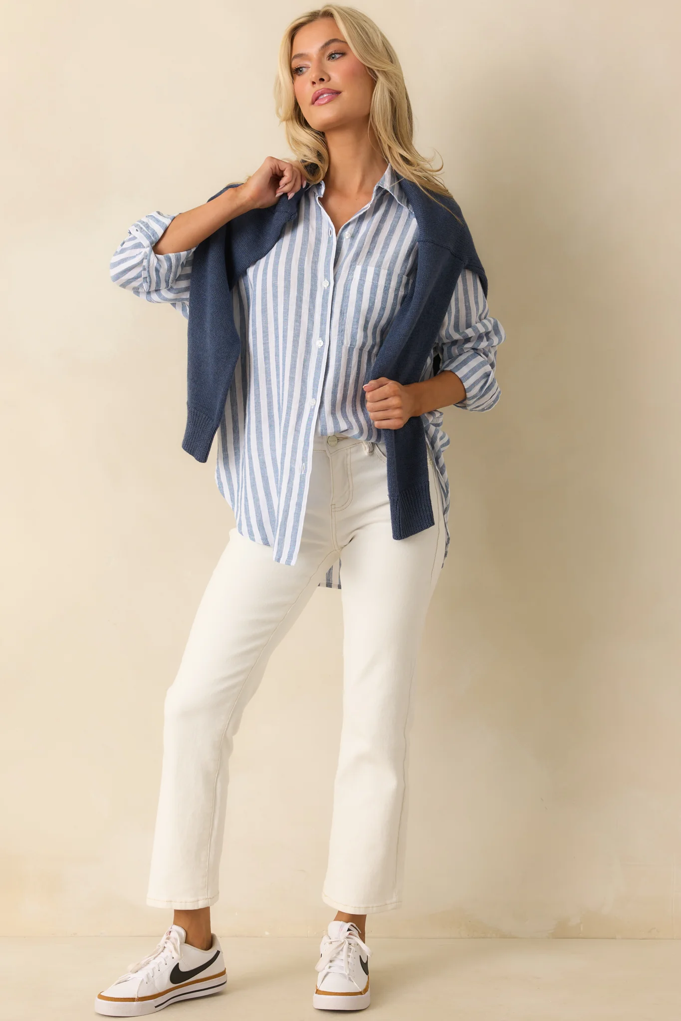 Z Supply Blue Perfect Linen Striped Top