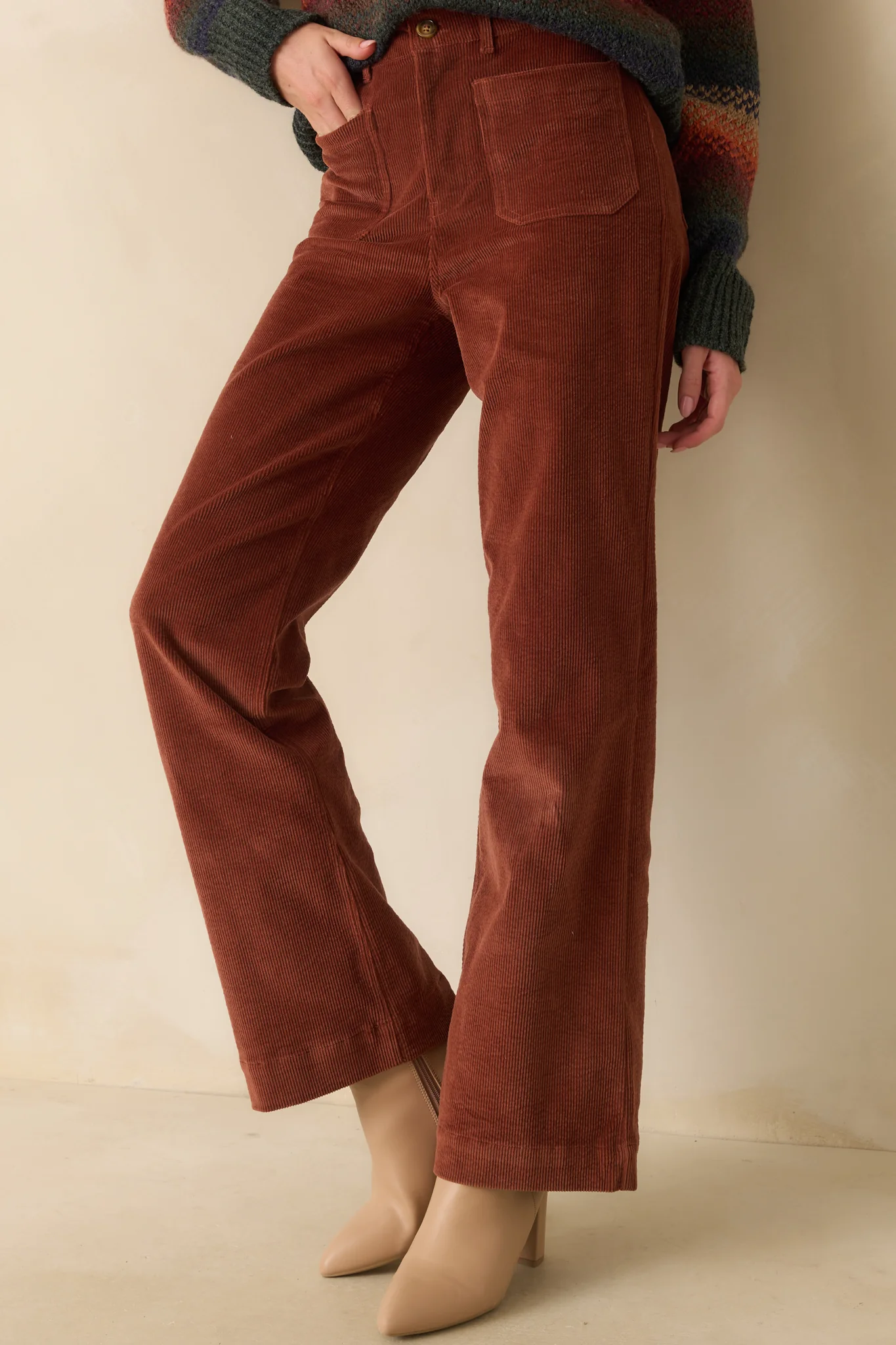 Rust Cotton Corduroy Pants