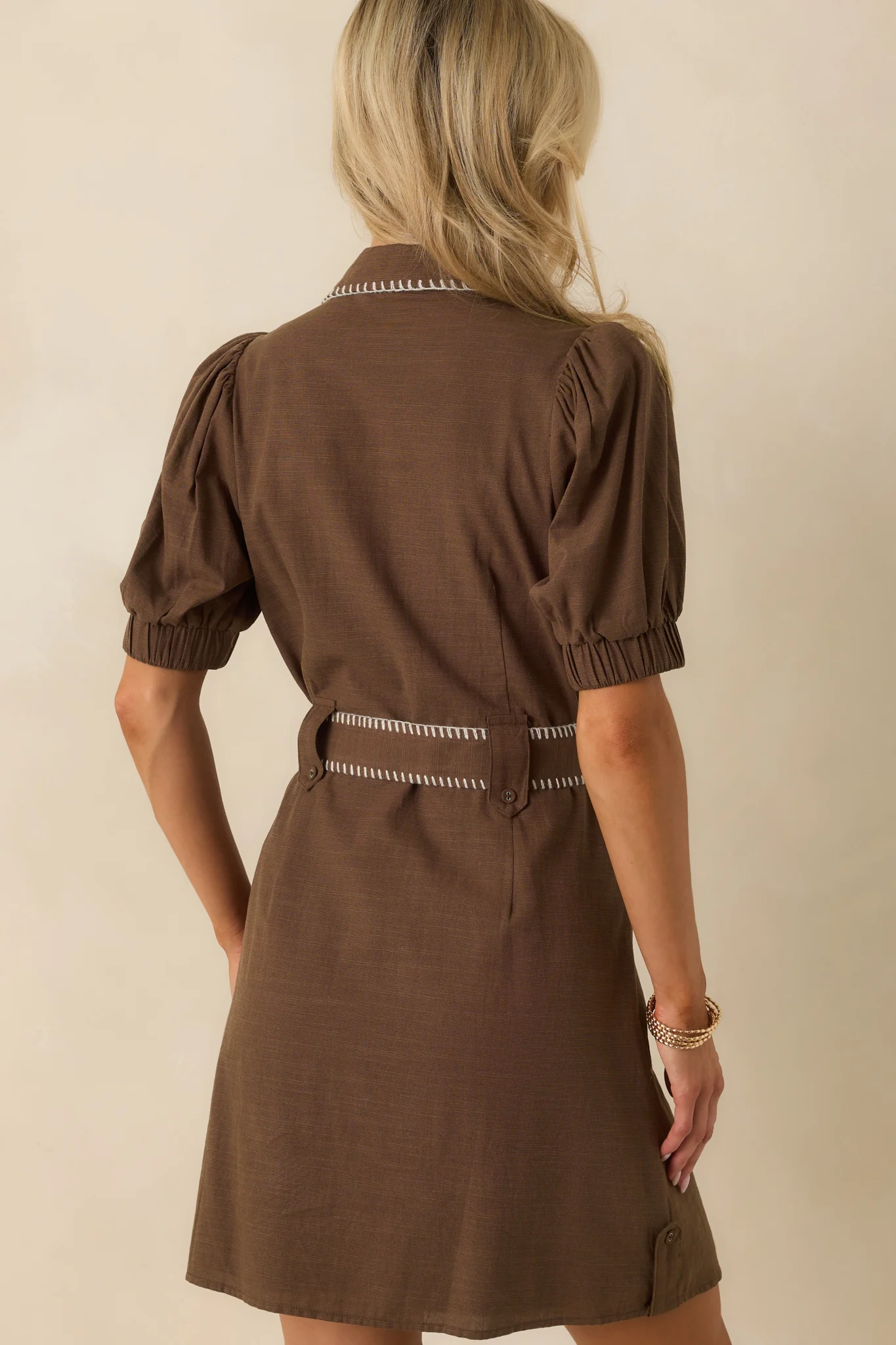 Heard It Before Brown Cotton Belted Mini Shirt Dress
