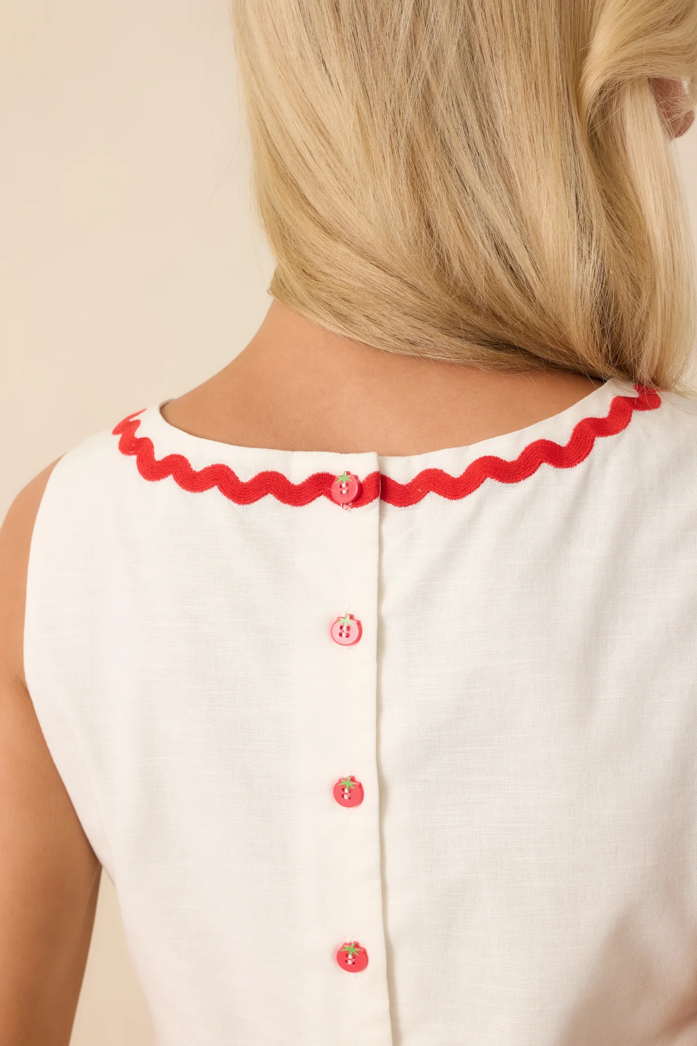 Prosperina Ellie Tomato Embroidered Ivory Cotton Top
