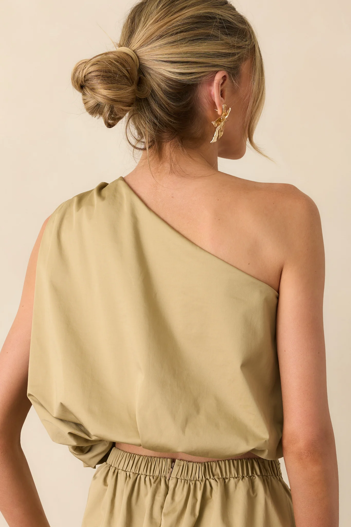 Get My Good Side Tan One Shoulder Bubble Hem Crop Top
