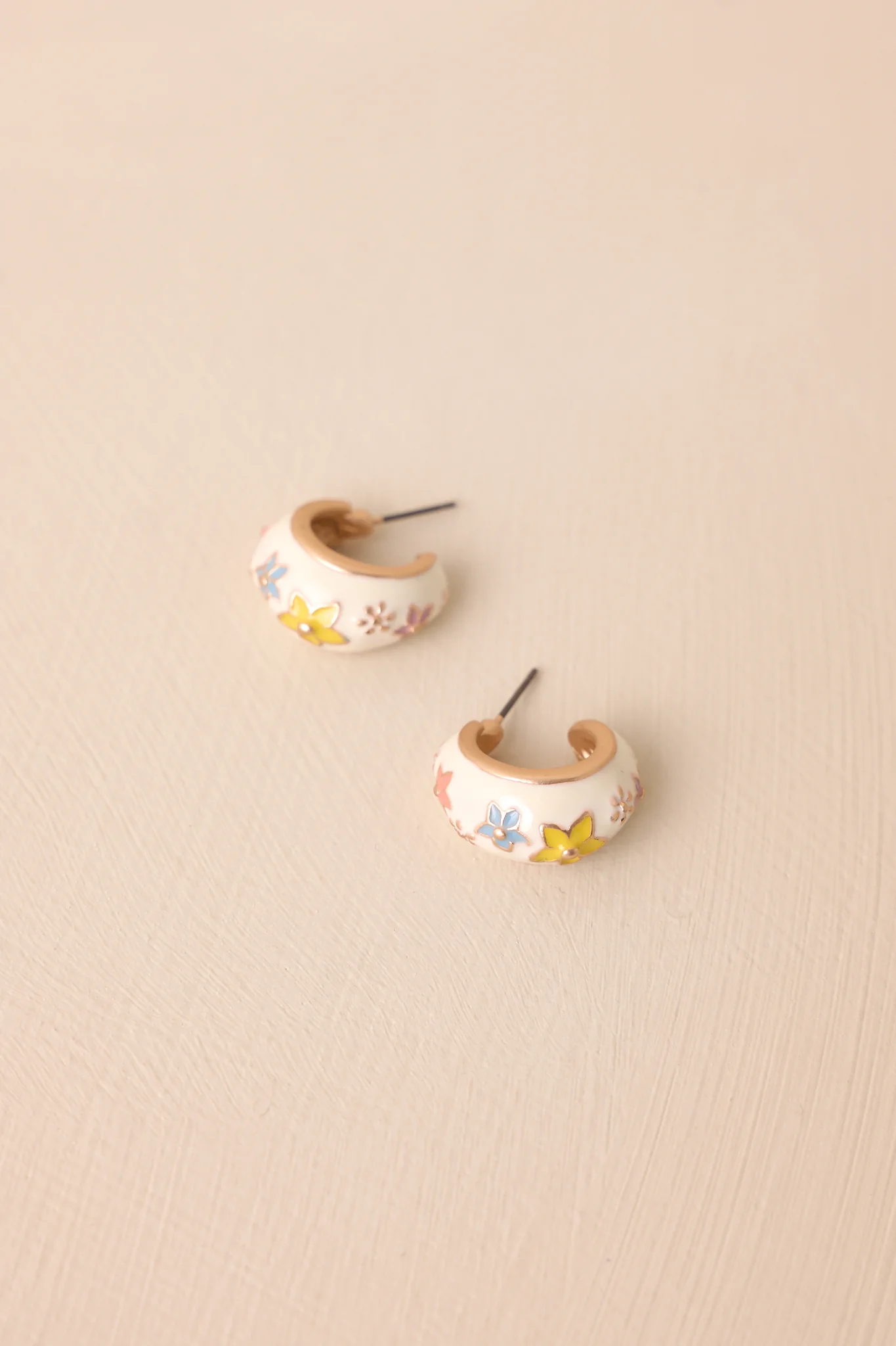 Dancing With The Wildflowers Ivory Floral Hoop Earrings