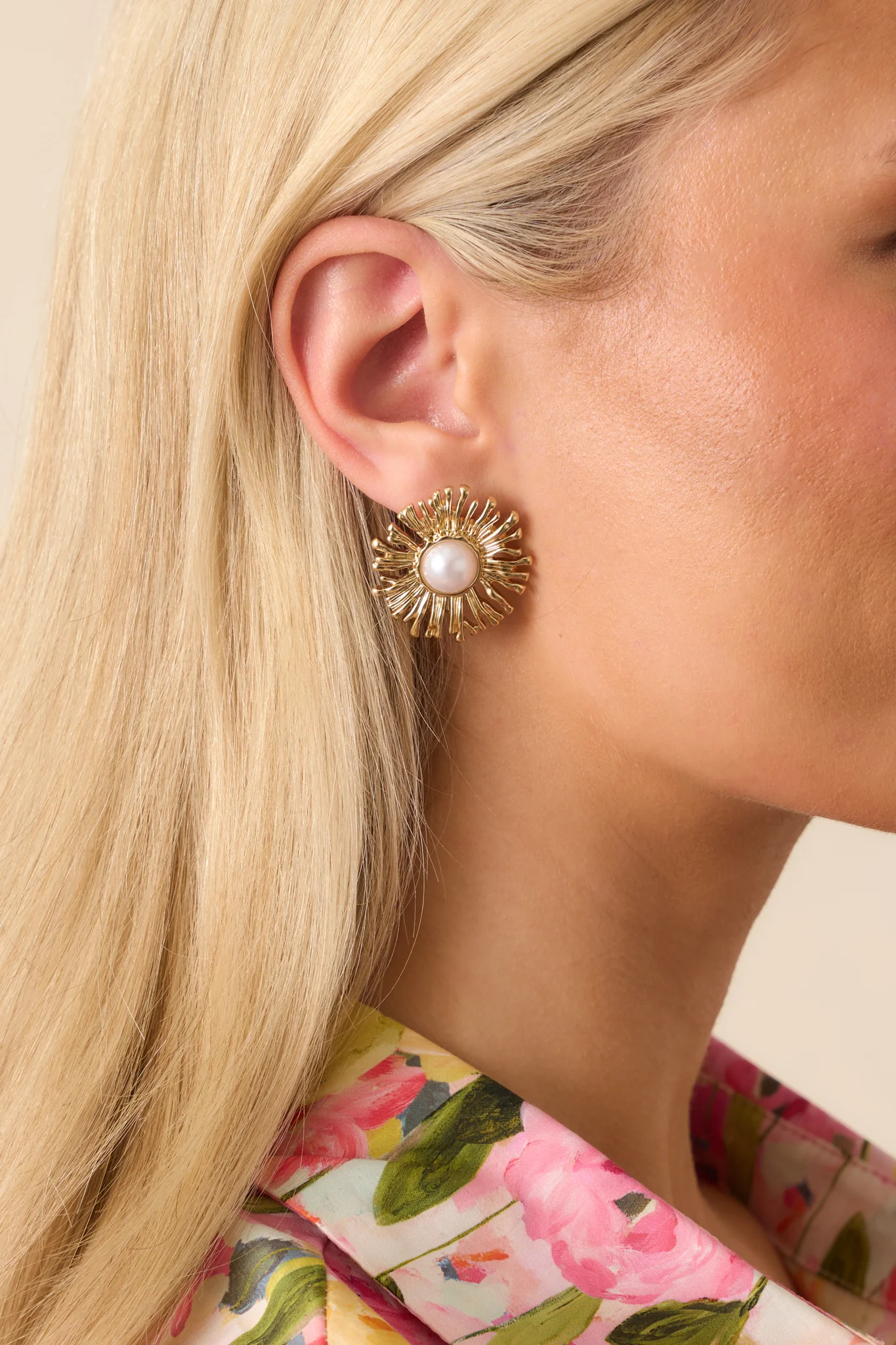 A Life Of My Own Gold Sunflower Pearl Earrings