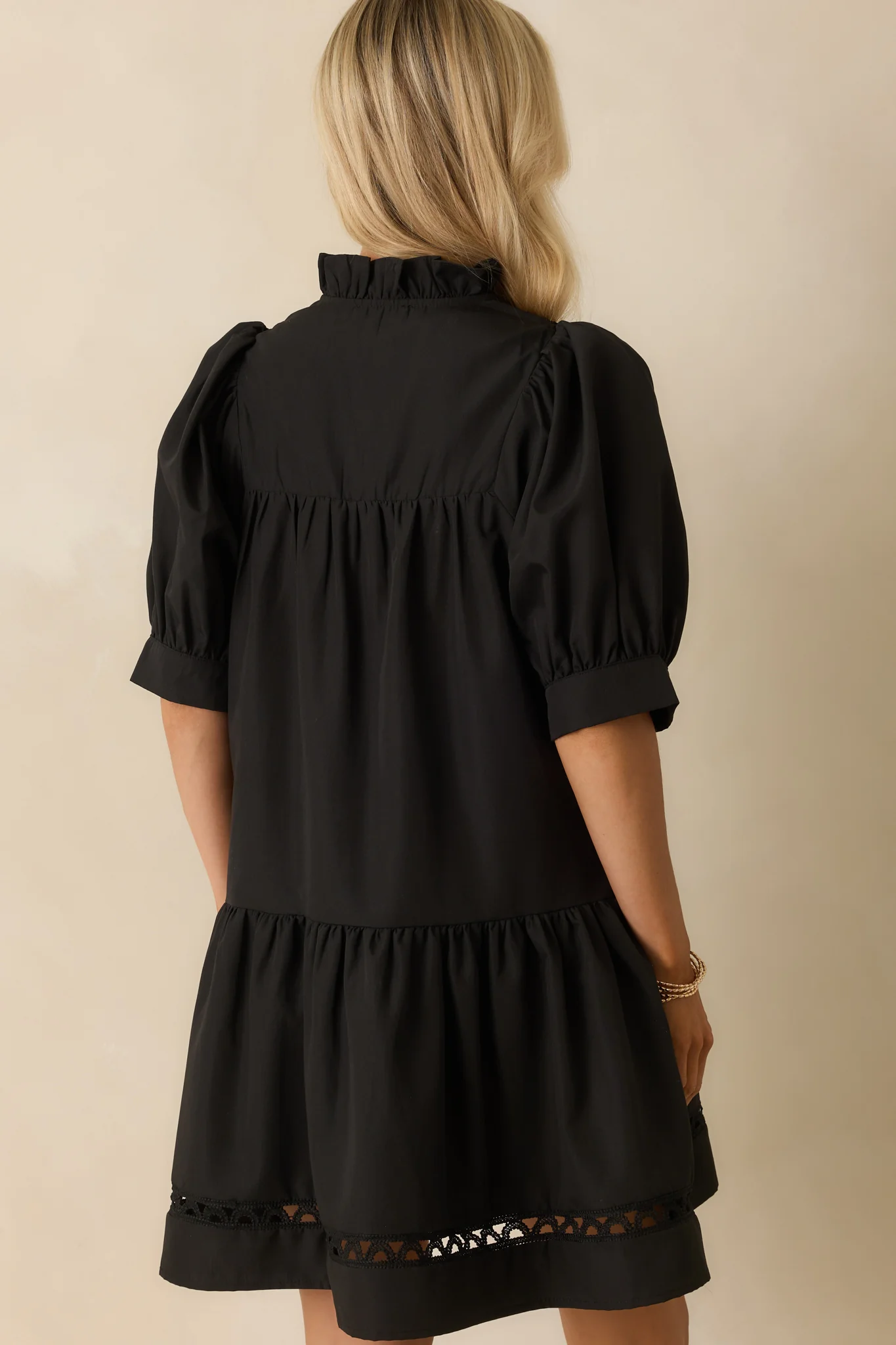 Feels Just Right Black Puff Sleeve Embroidered Eyelet Mini Dress