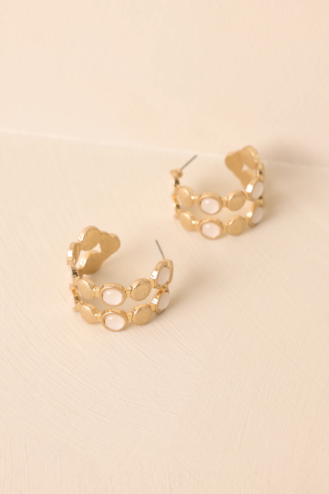 Good To Go Gold Textured Iridescent Stone Hoop Earrings