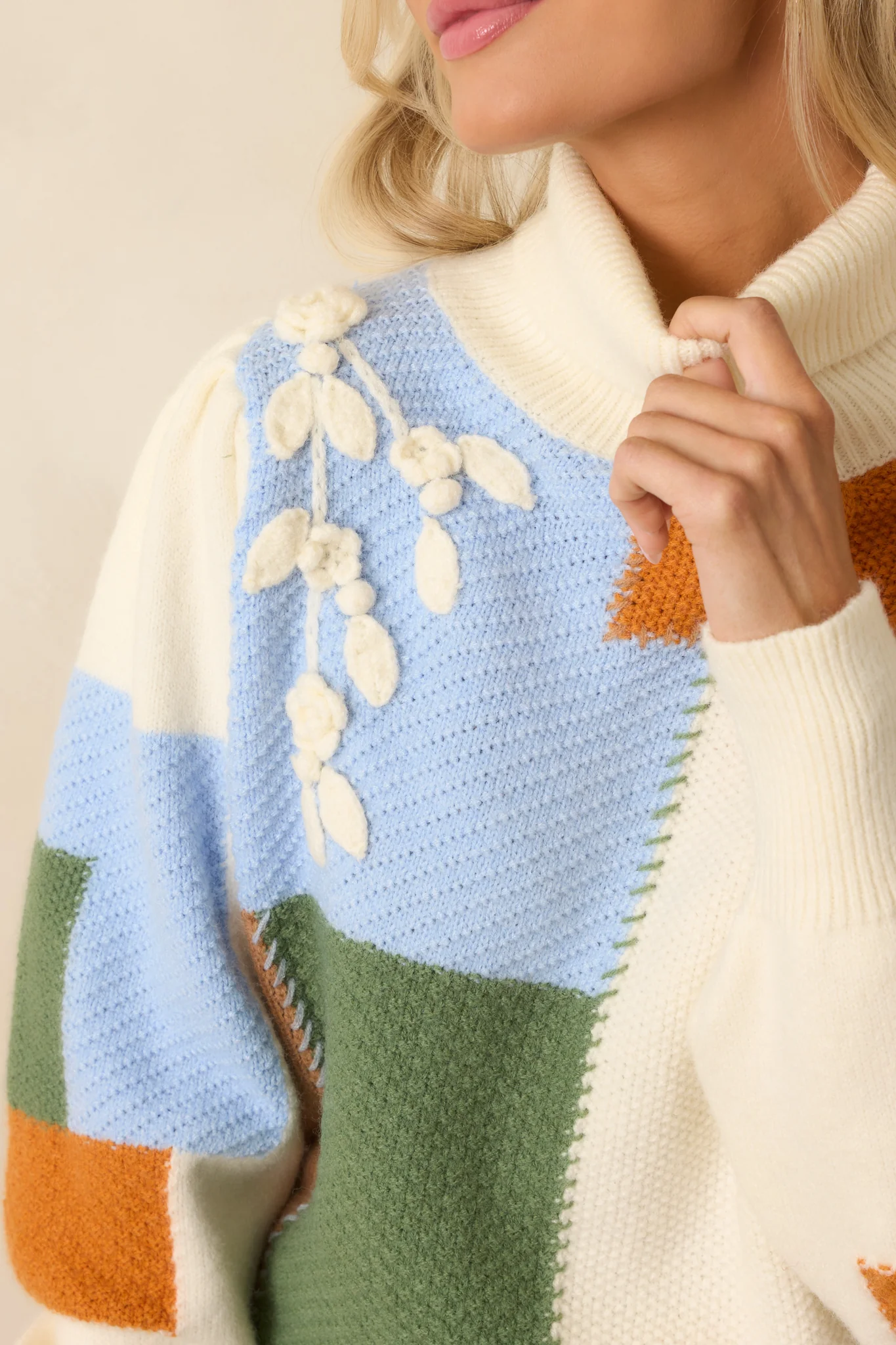 Ivory Multi Patchwork Turtleneck Sweater