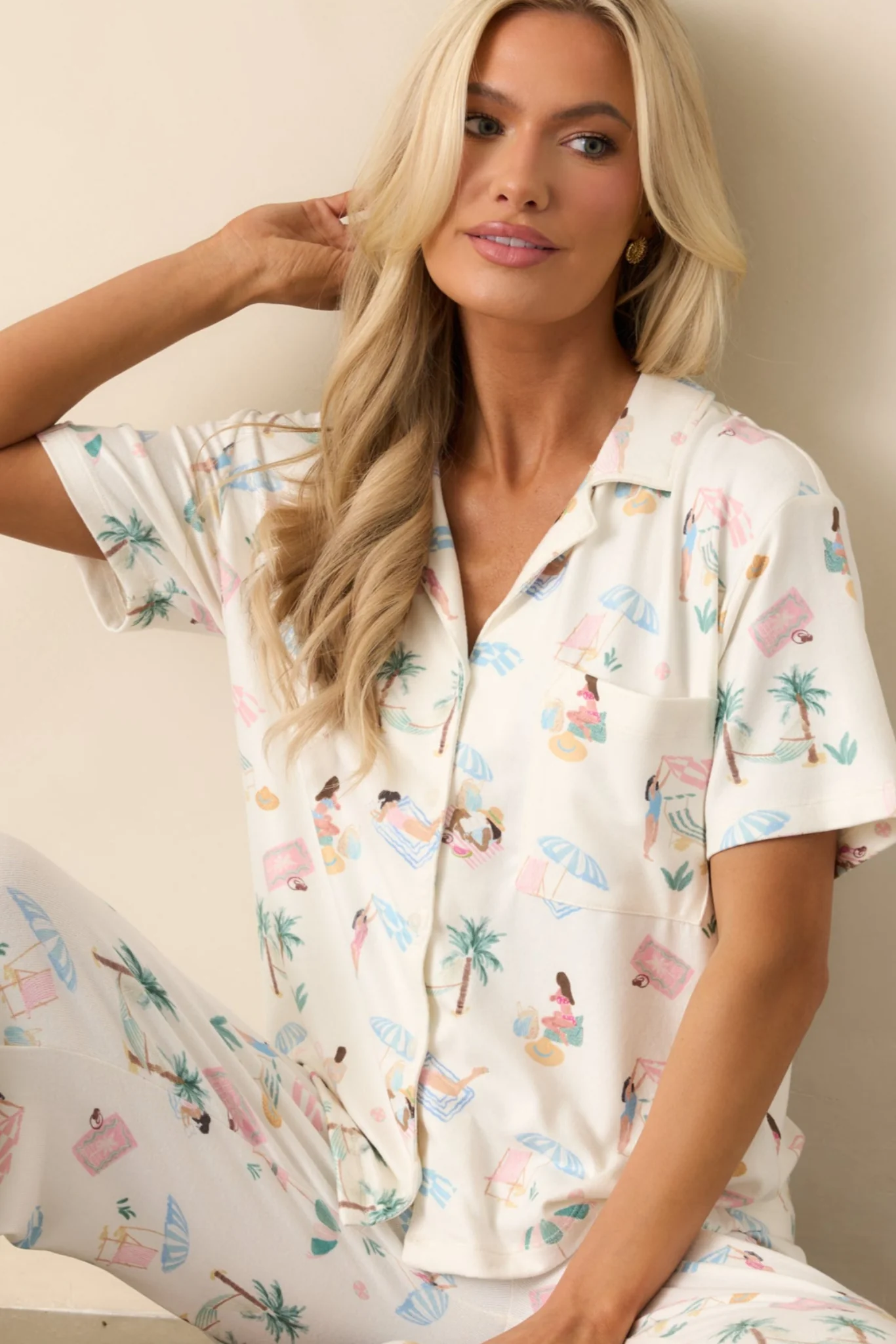 Z Supply Ivory Bone Beach Days Pajama Top