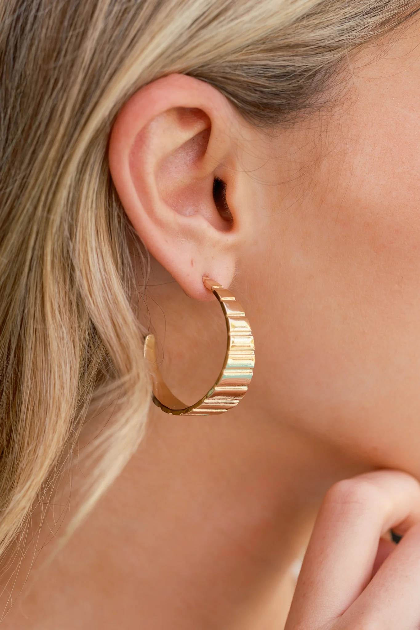 Ready For The Day Gold Ribbed Hoop Earrings