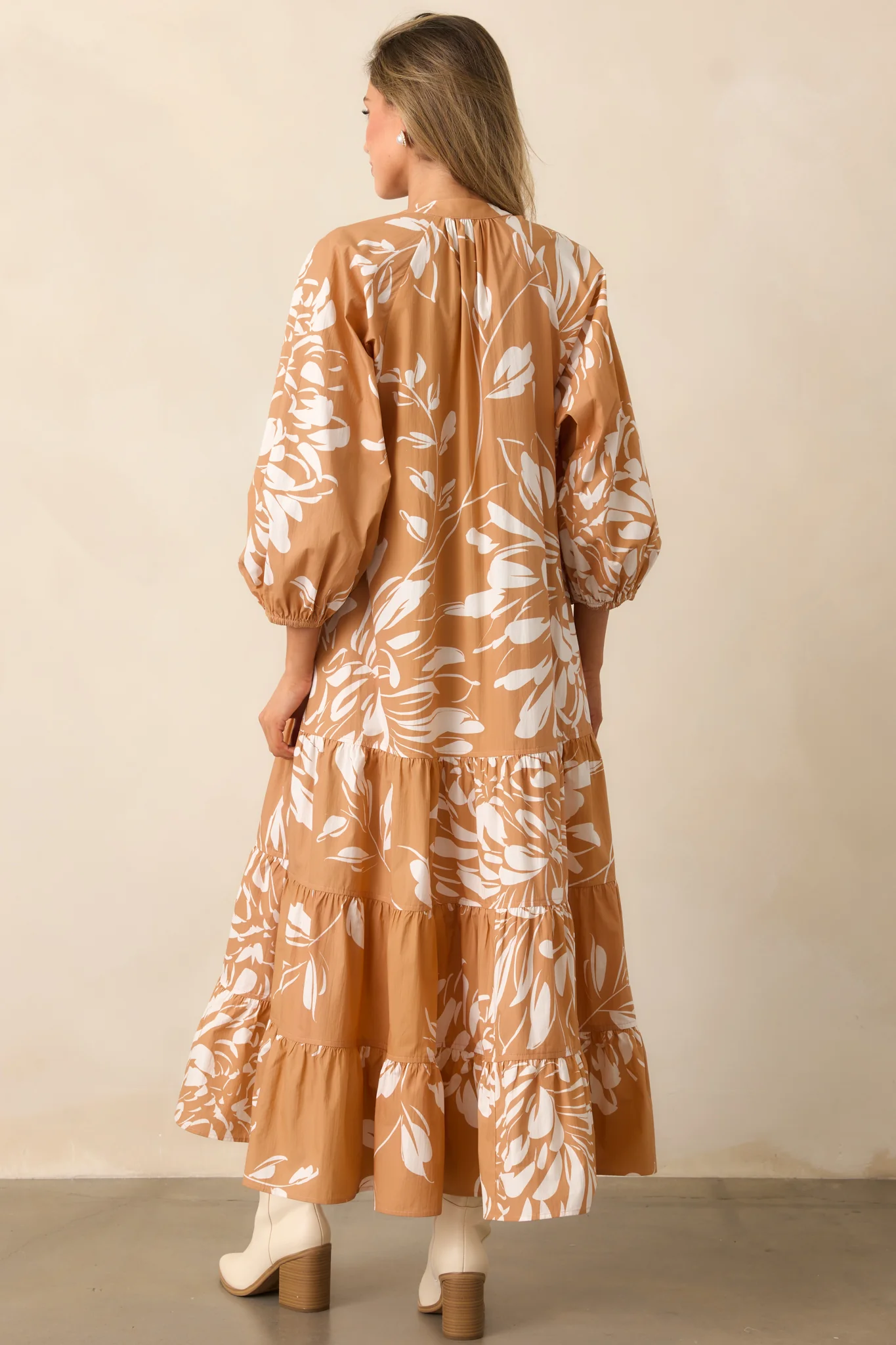 Fawn Brown Multi Floral Print Cotton Maxi Dress