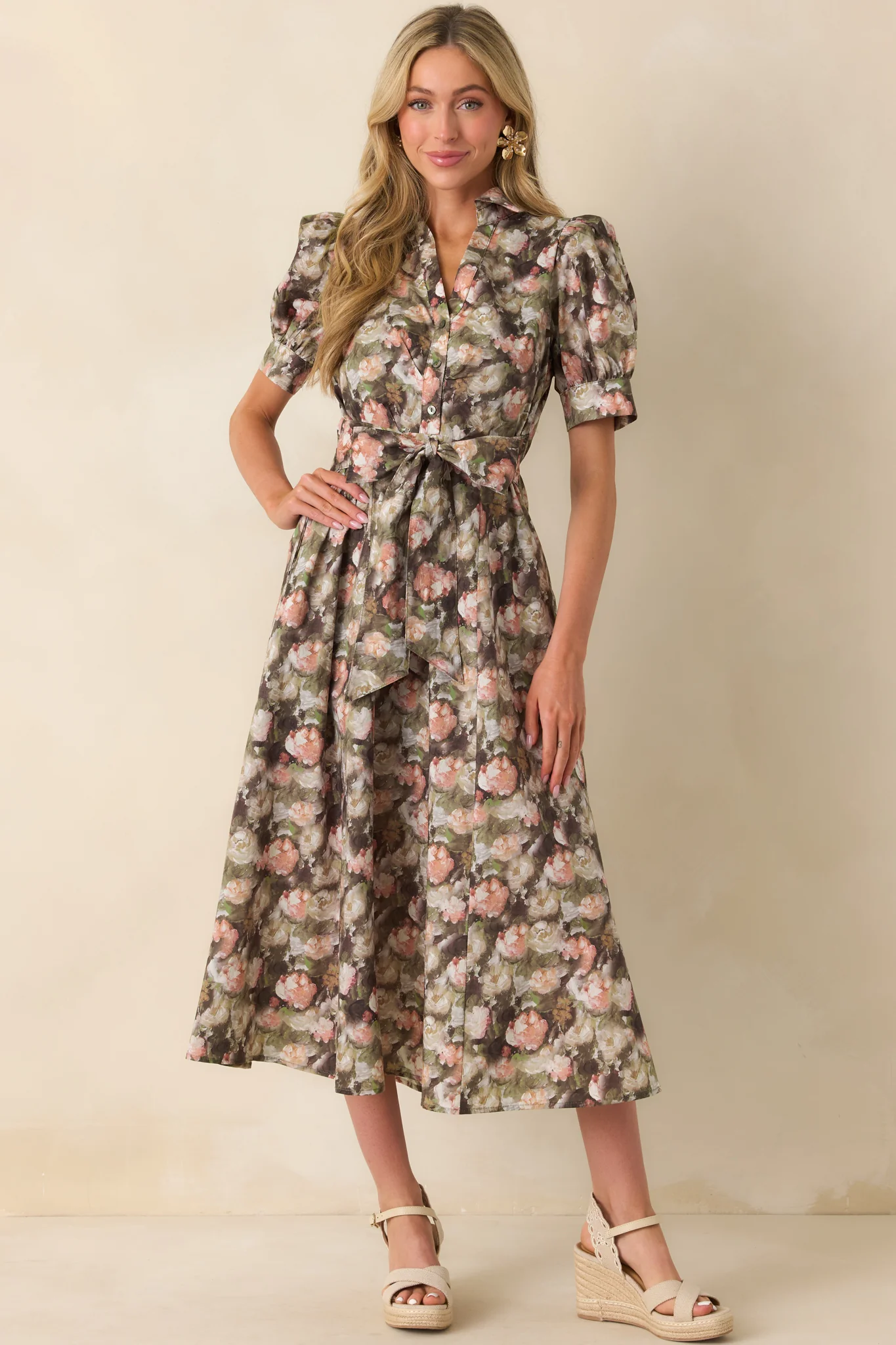 It All Worked Out Olive Green Multi Floral Print Cotton Maxi Dress