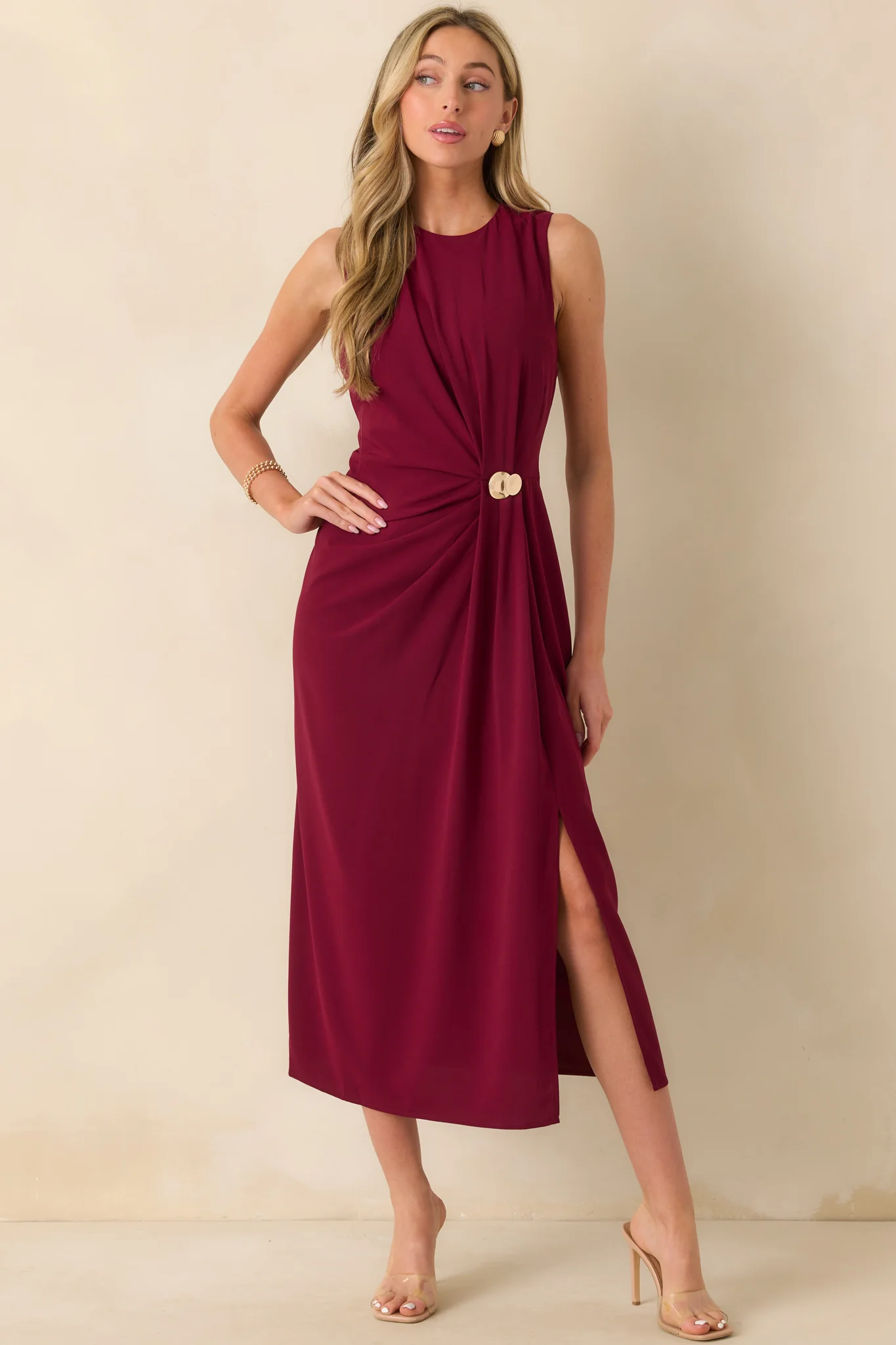 Move With Purpose Burgundy Ruched Maxi Dress
