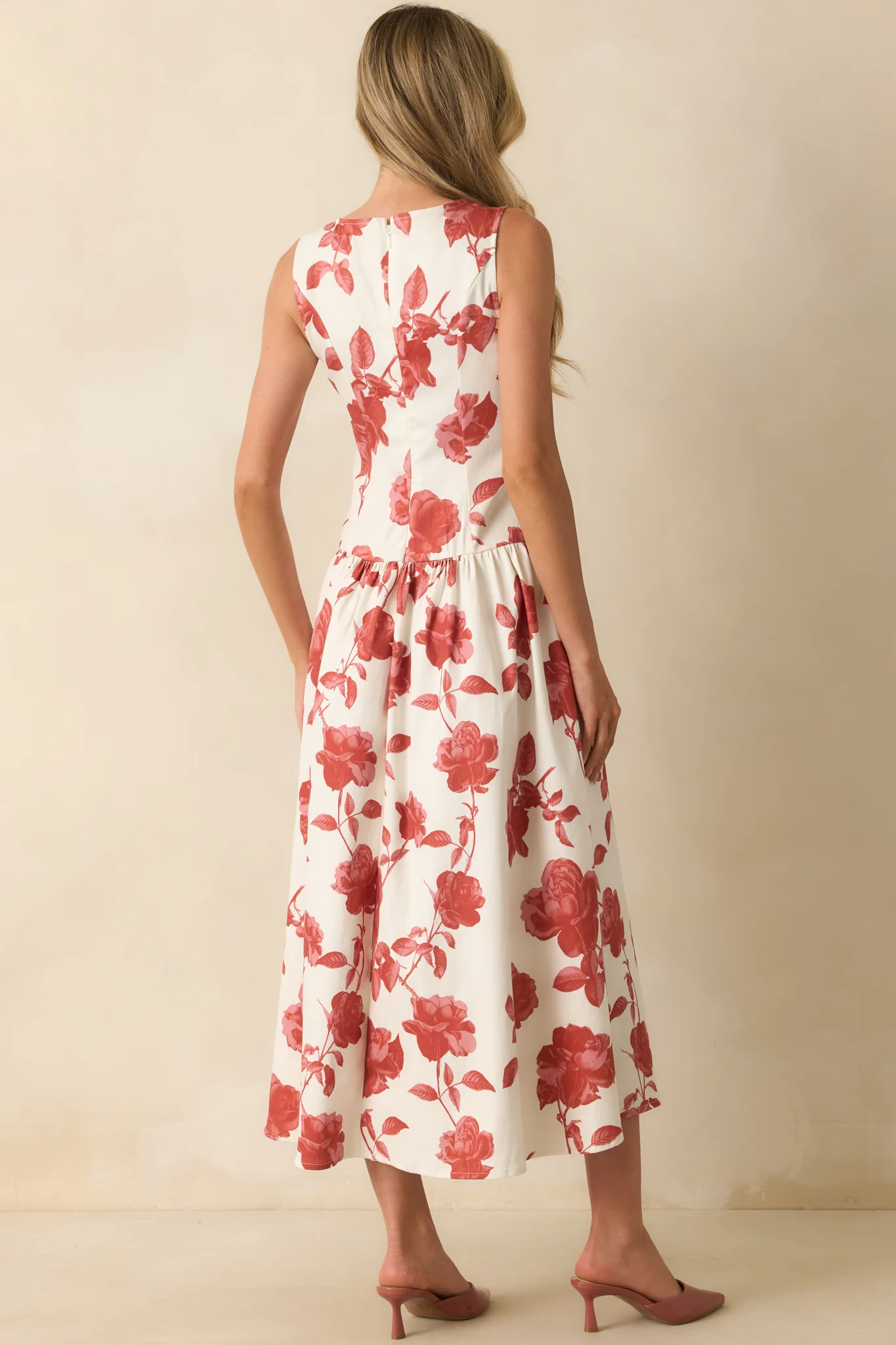 The Best Possible Way Brick Red Floral Print Cotton Maxi Dress