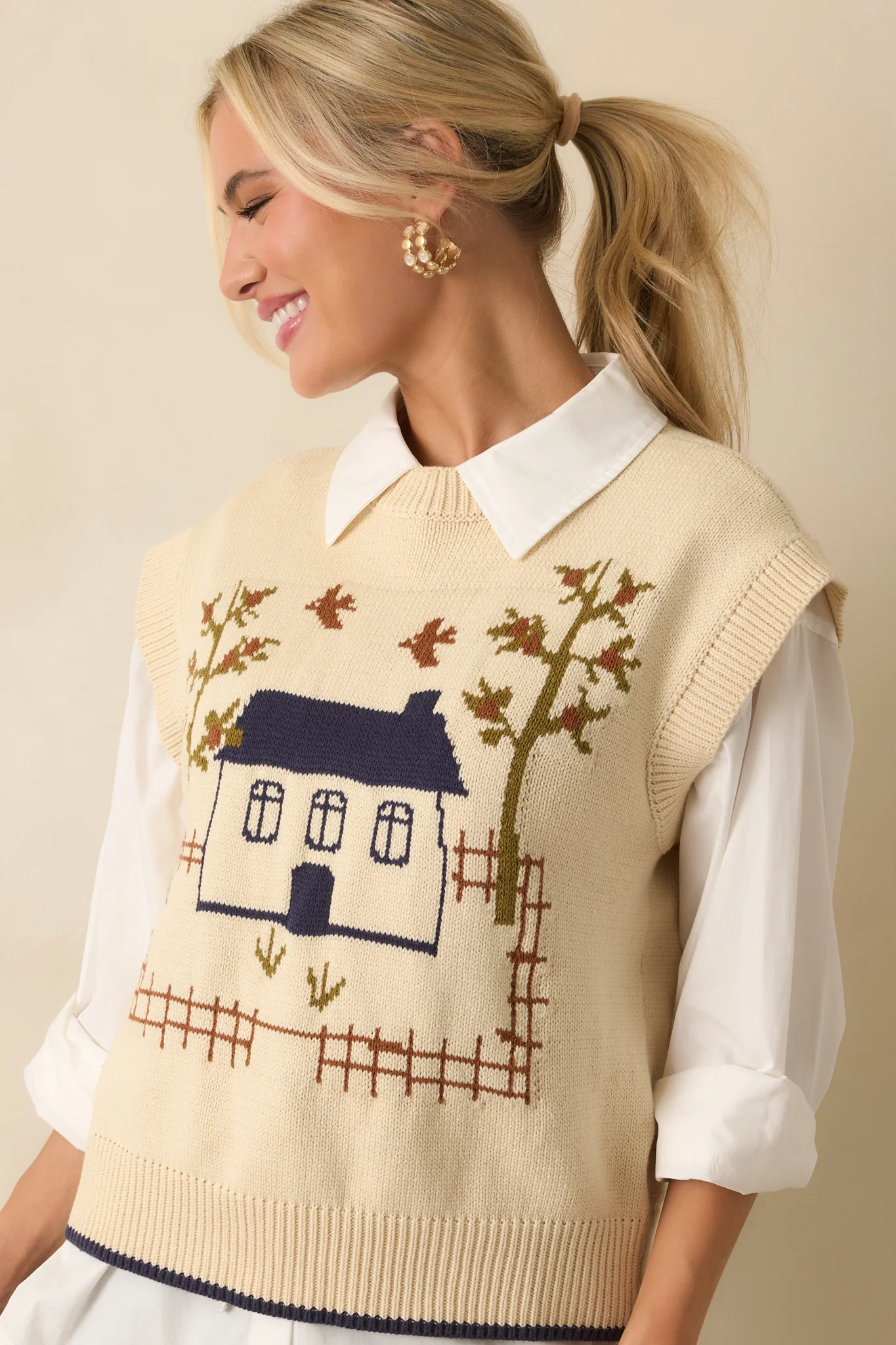 The Way Back Home Ivory Graphic Knit Sweater Vest