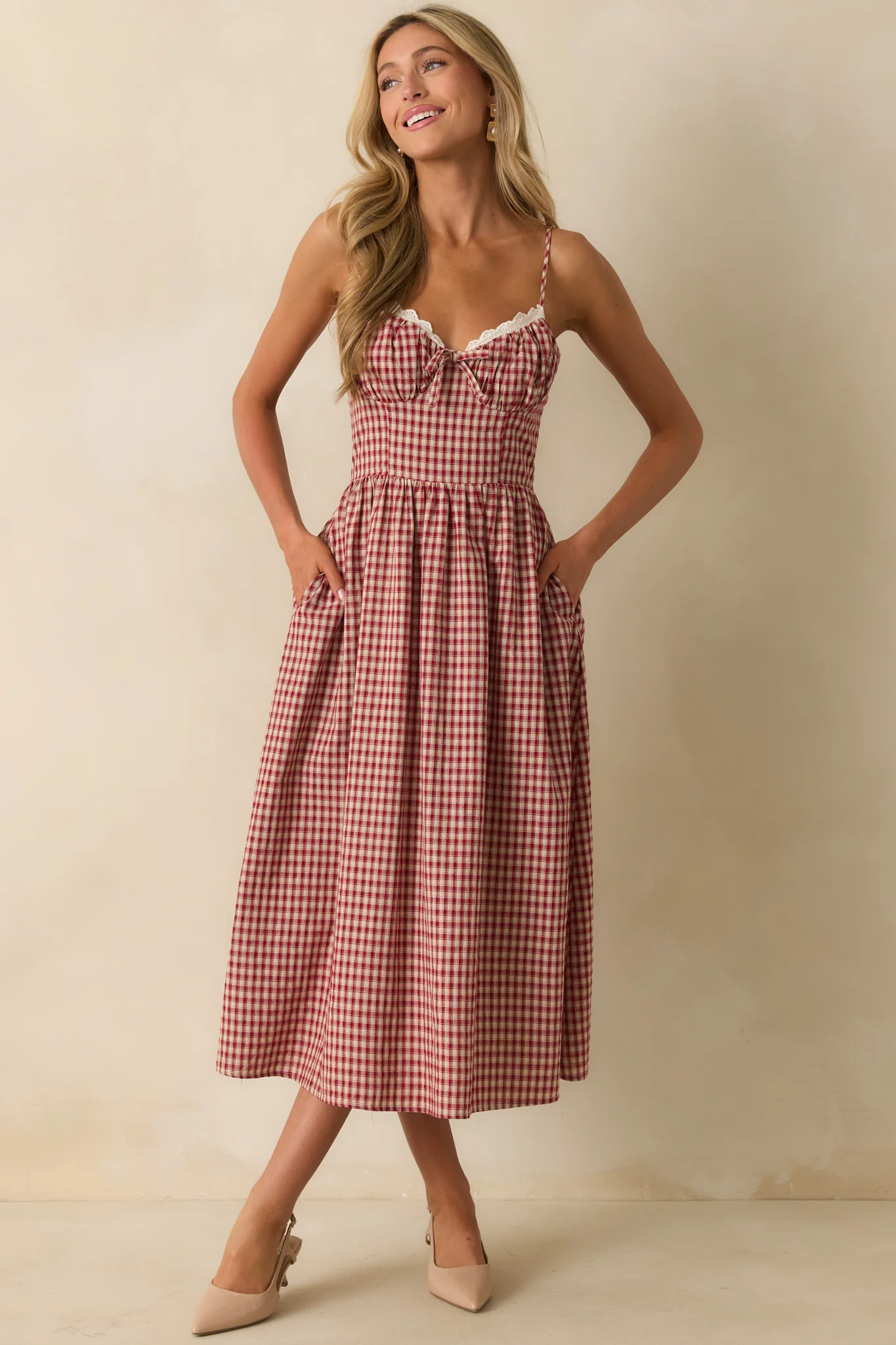 Everything She Does Red Gingham Sleeveless Midi Dress