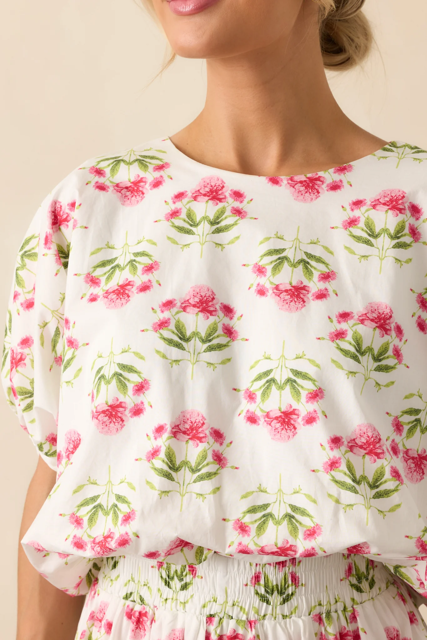 Ordinary Is Overrated Pink Floral Cotton Bubble Hem Crop Top