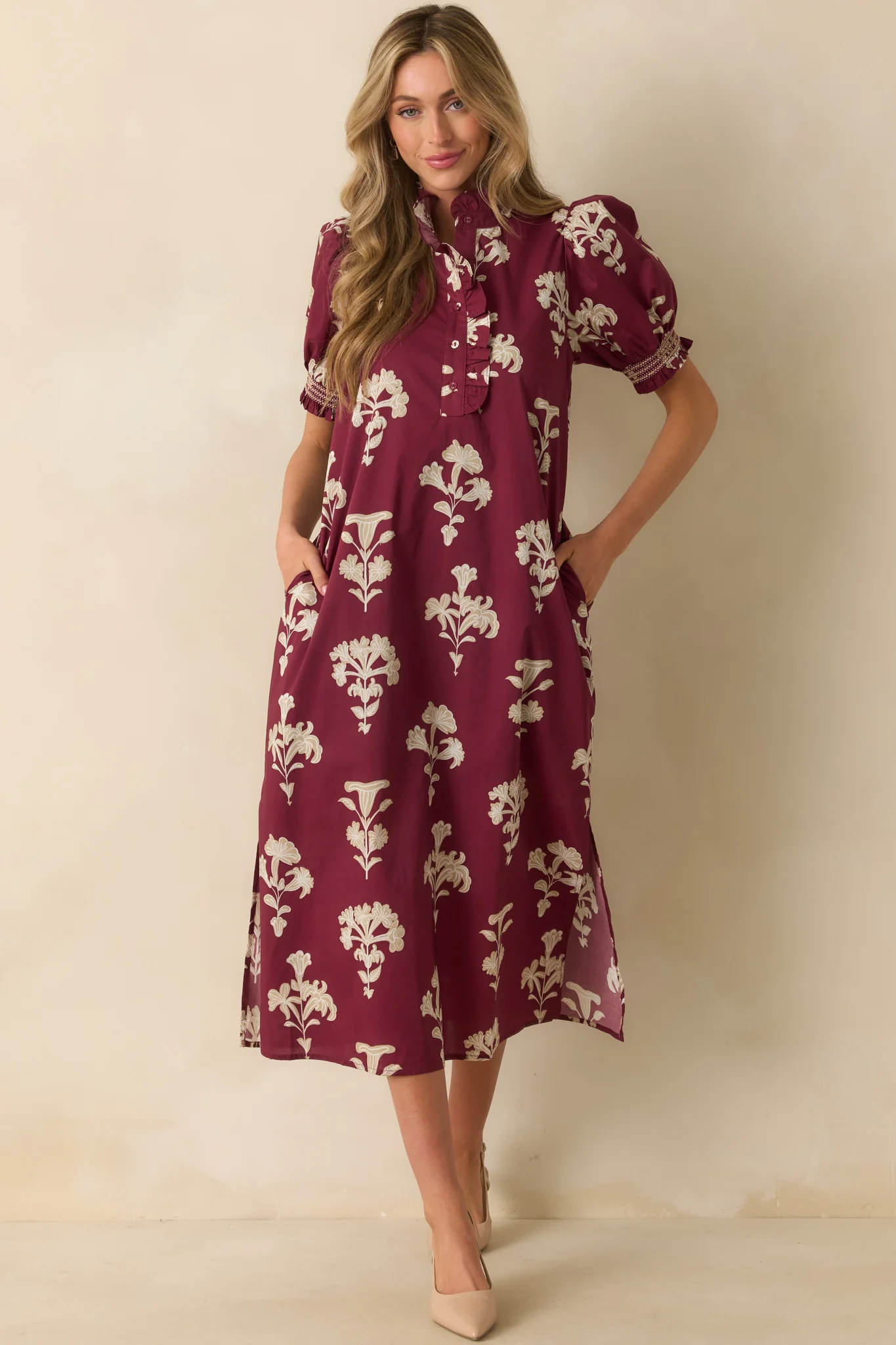 To Say The Least Wine Red Floral Print Cotton Maxi Dress