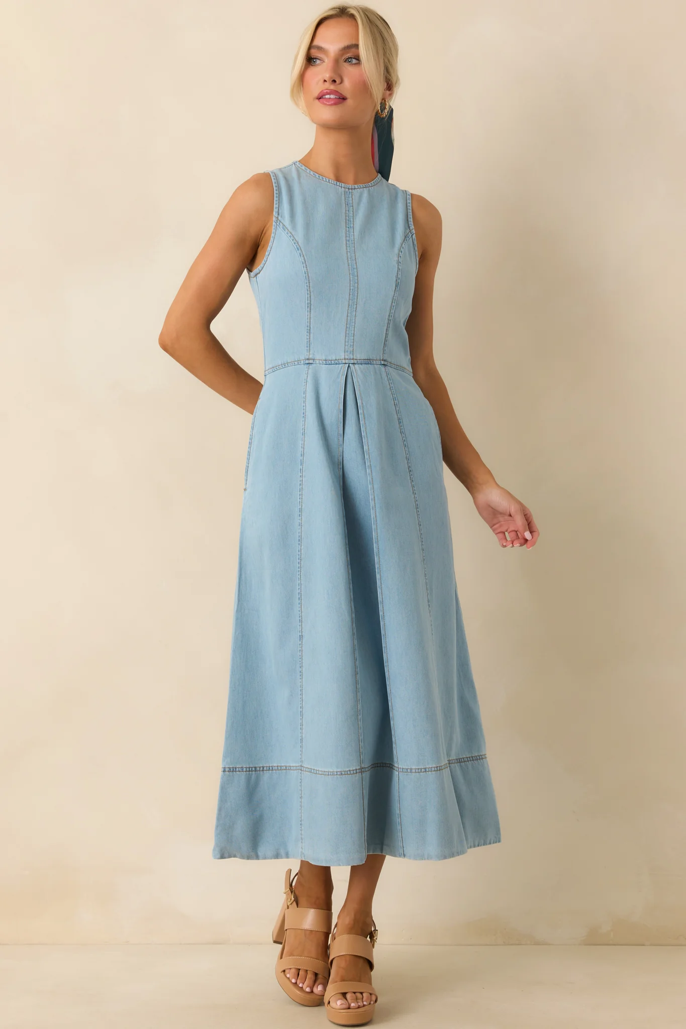 Staple The Label Light Wash Amelia Chambray Midi Dress