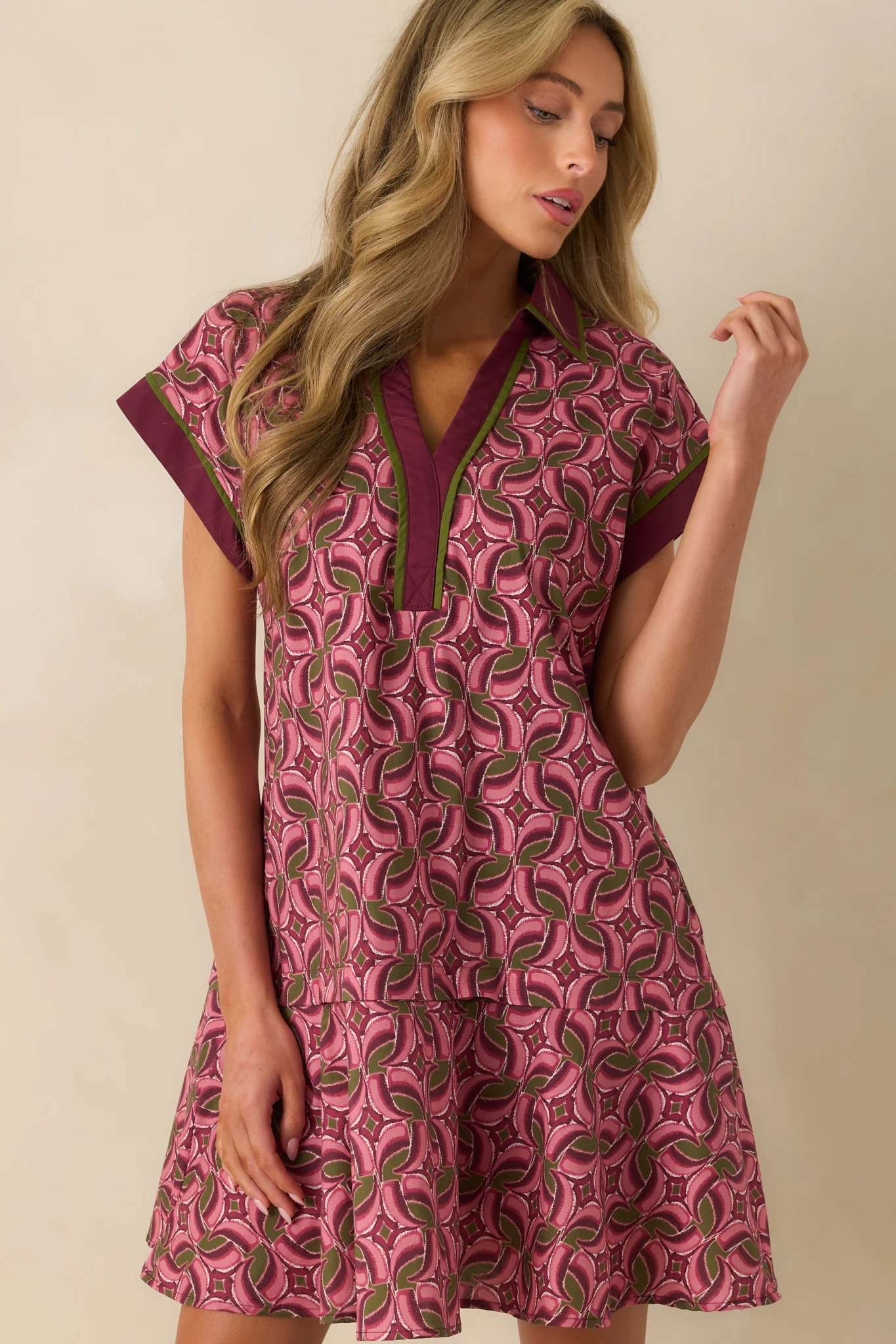 Always Knew It Light Mauve Geometric Print Cotton Mini Dress