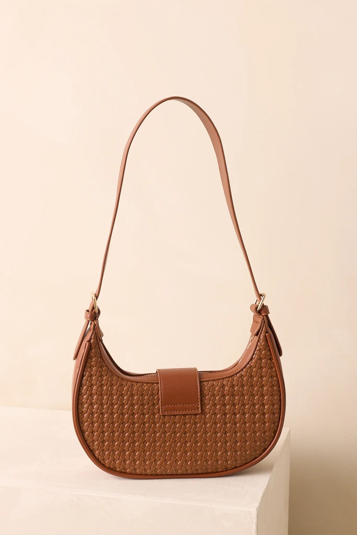 Trust Me On This One Cognac Brown Woven Faux Leather Handbag
