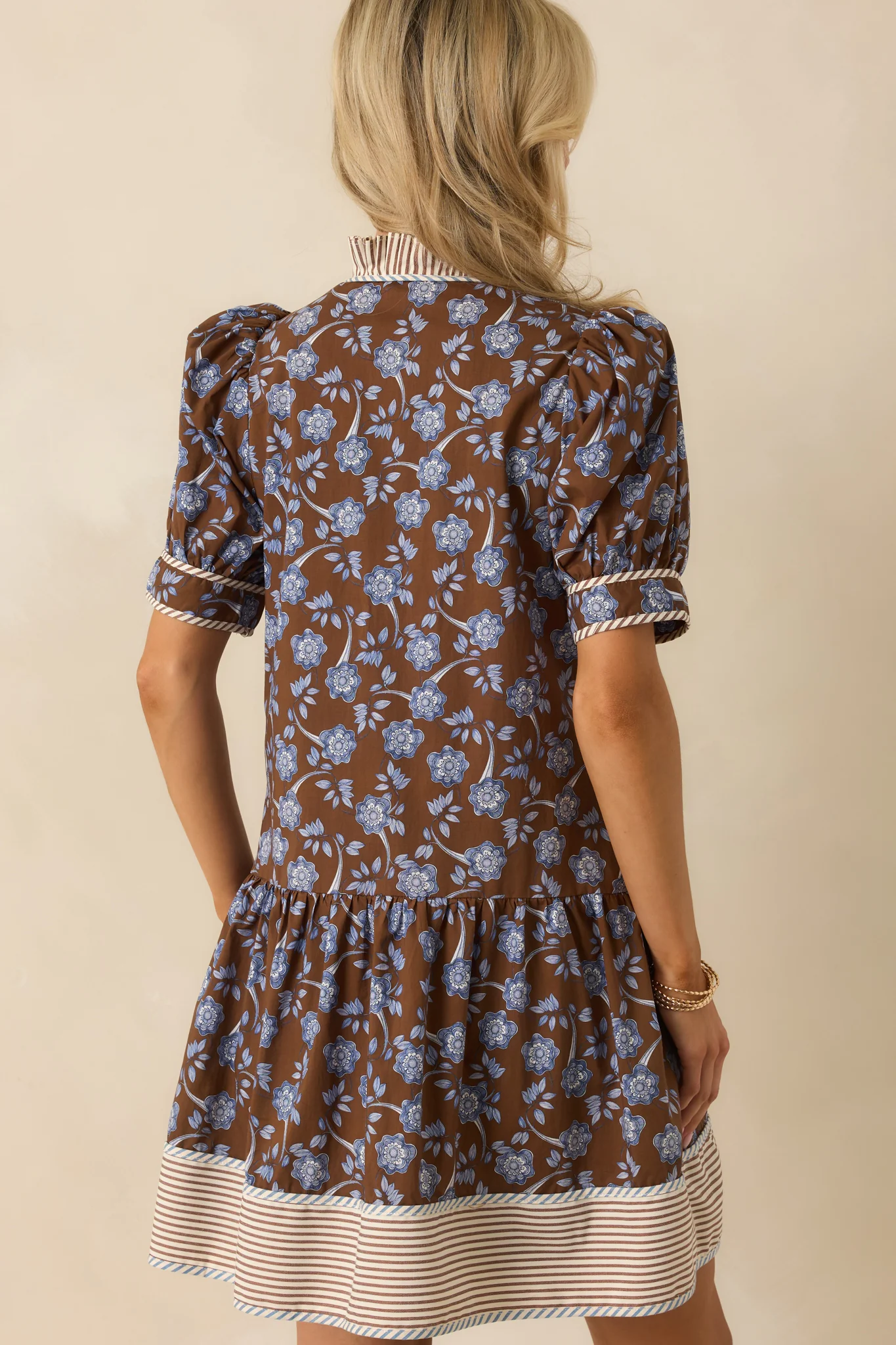 Let The Day Begin Brown Multi Floral Print Cotton Mini Dress