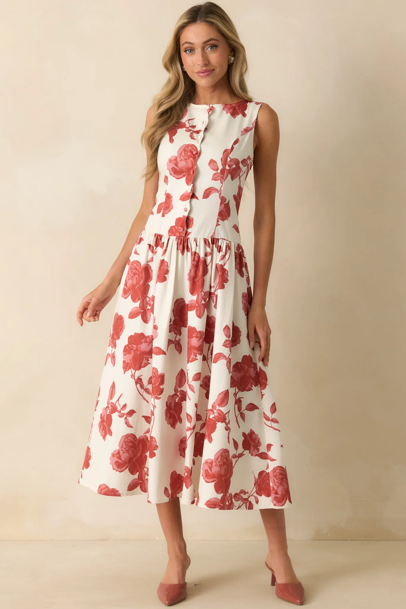 The Best Possible Way Brick Red Floral Print Cotton Maxi Dress