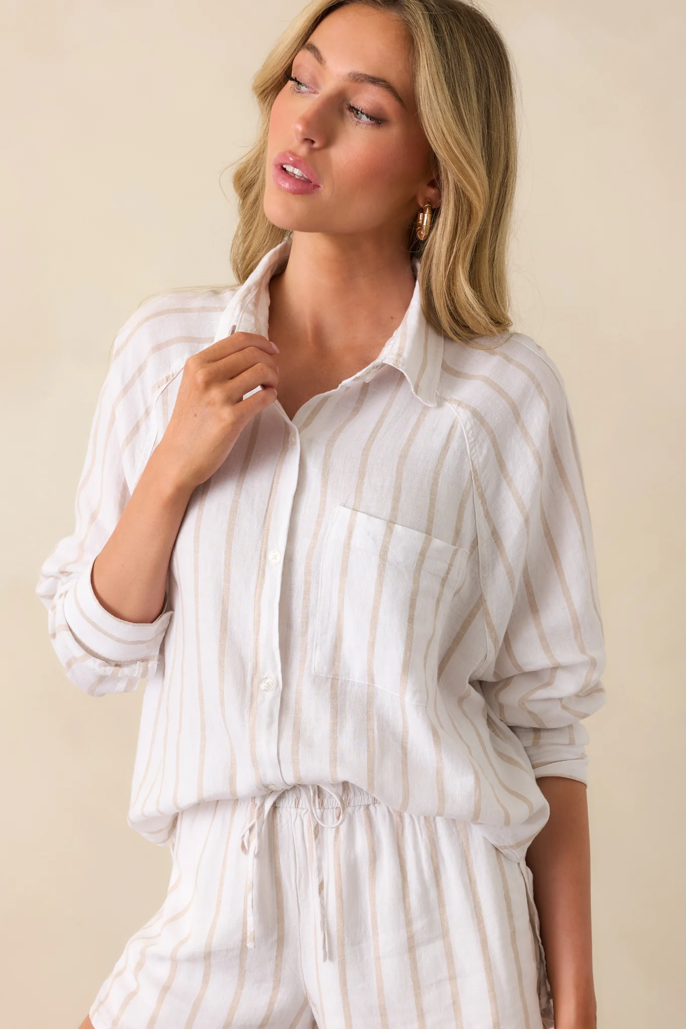 Z Supply Beige Perfect Linen Stripe Top