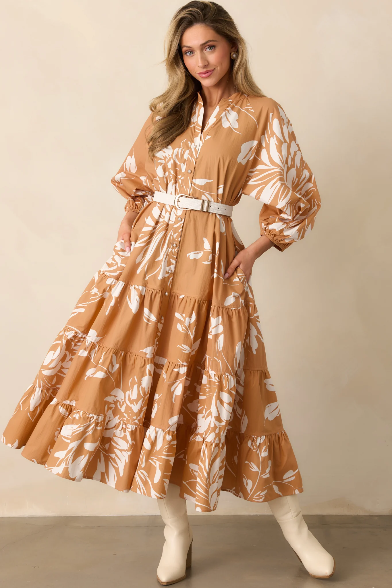 Fawn Brown Multi Floral Print Cotton Maxi Dress