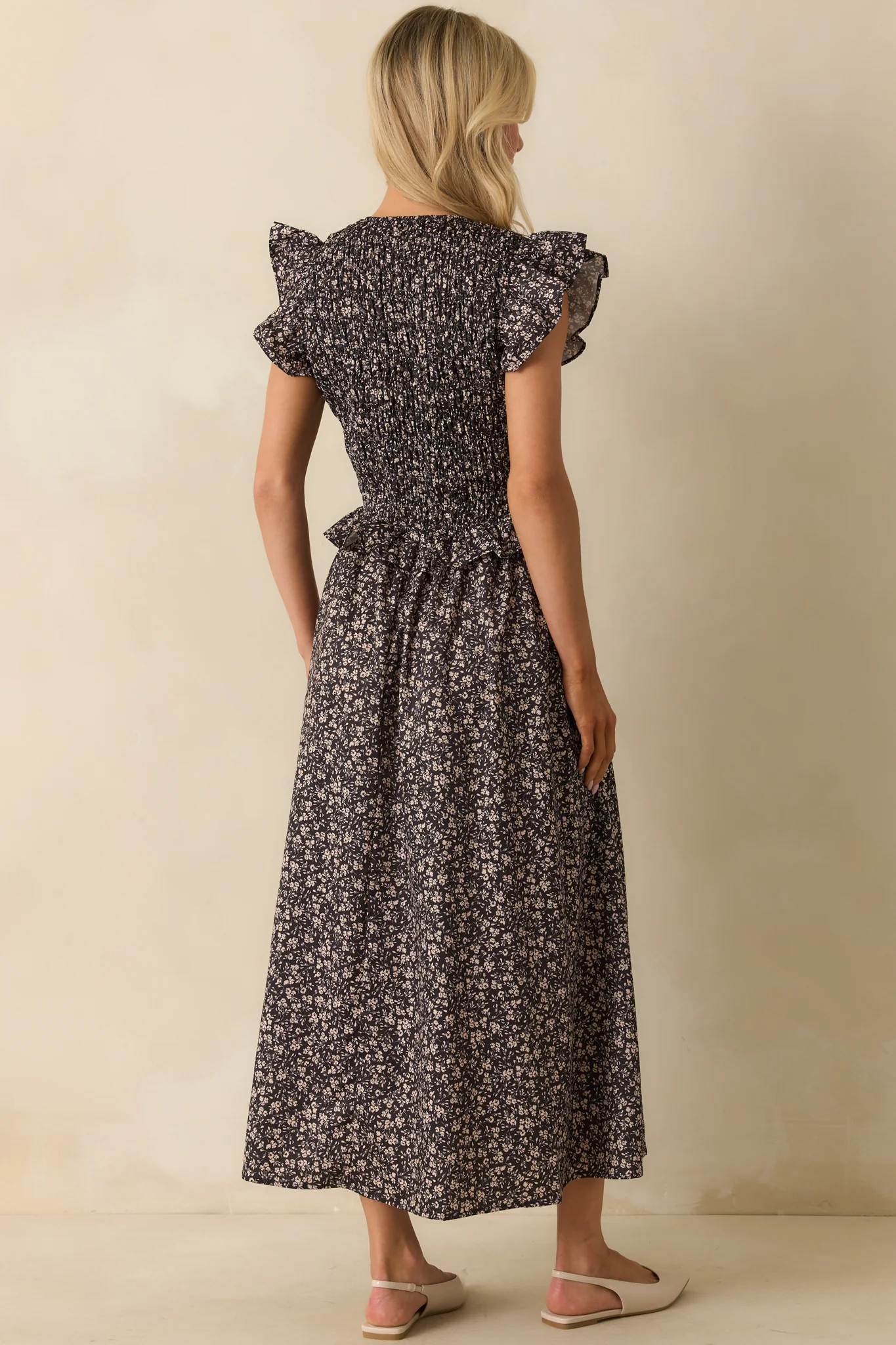 All Signs Point Here Black Floral Print Flutter Sleeve Maxi Dress