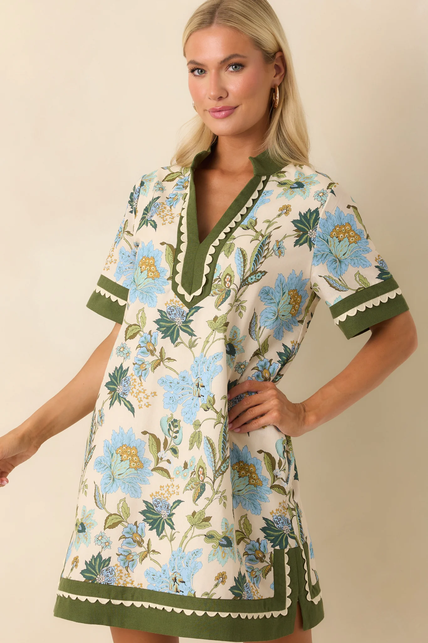 Quiet Radiance Green Multi Floral Print Cotton Mini Dress