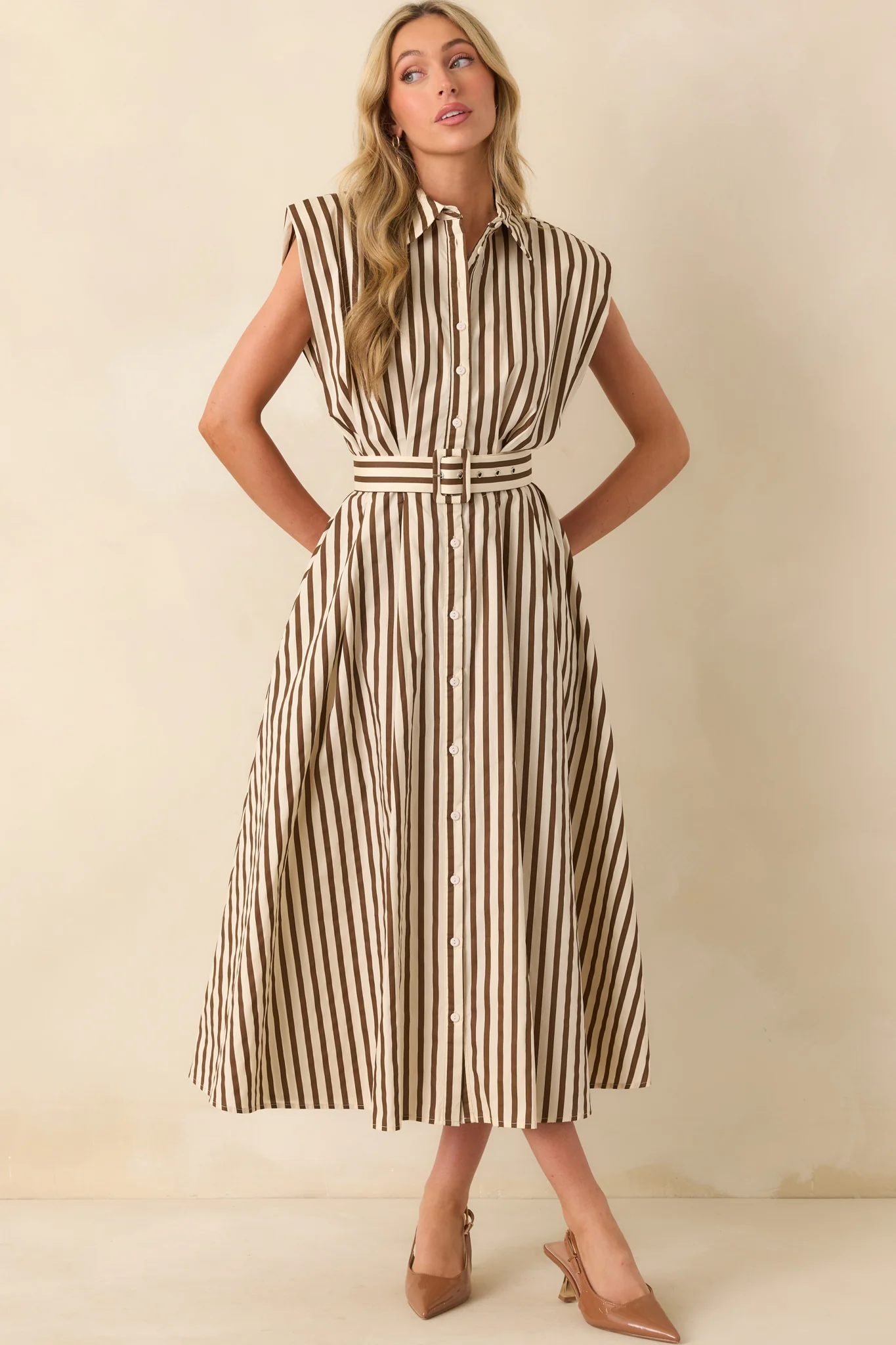 Over The Moon Mocha Stripe Cotton Button Front Maxi Dress