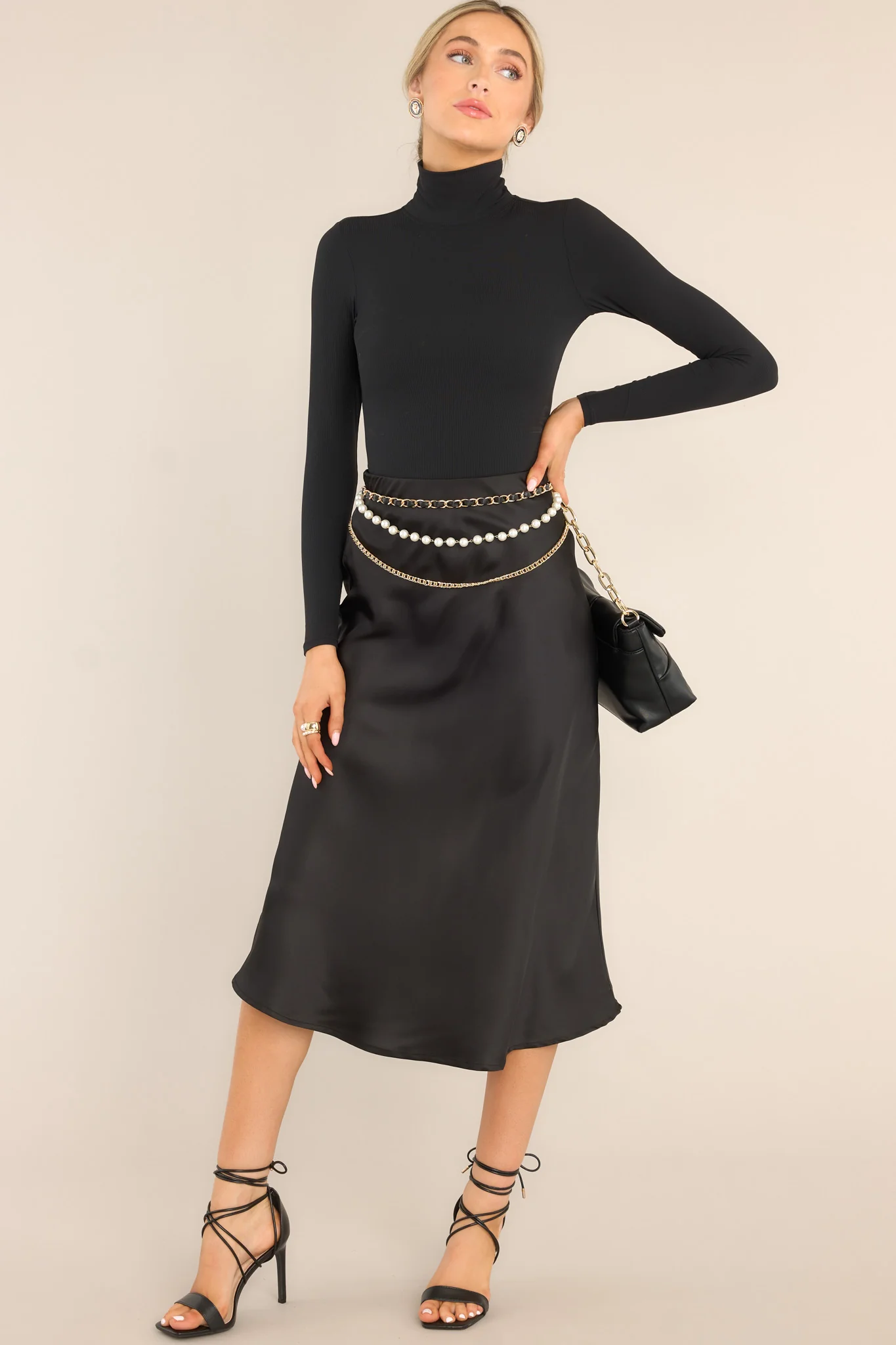 Strings Attached Black Midi Skirt
