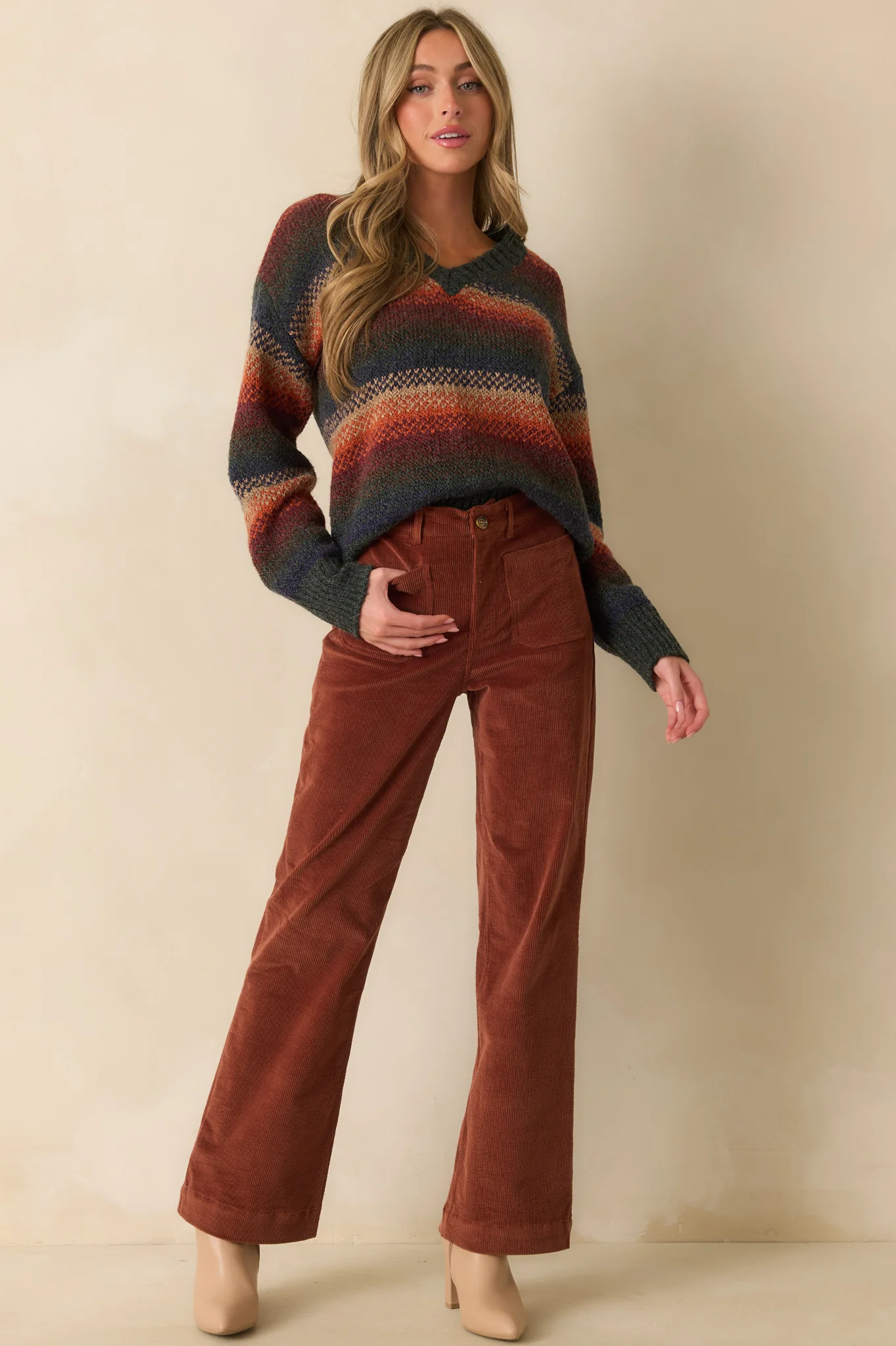 Rust Multi Stripe Knit Sweater