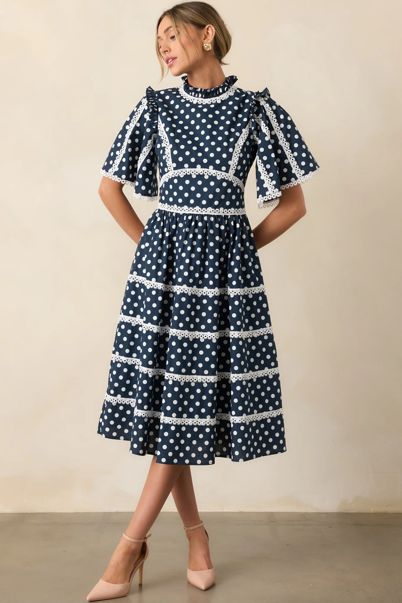 Prosperina Andromeda Navy Polka Dot Cotton Midi Dress