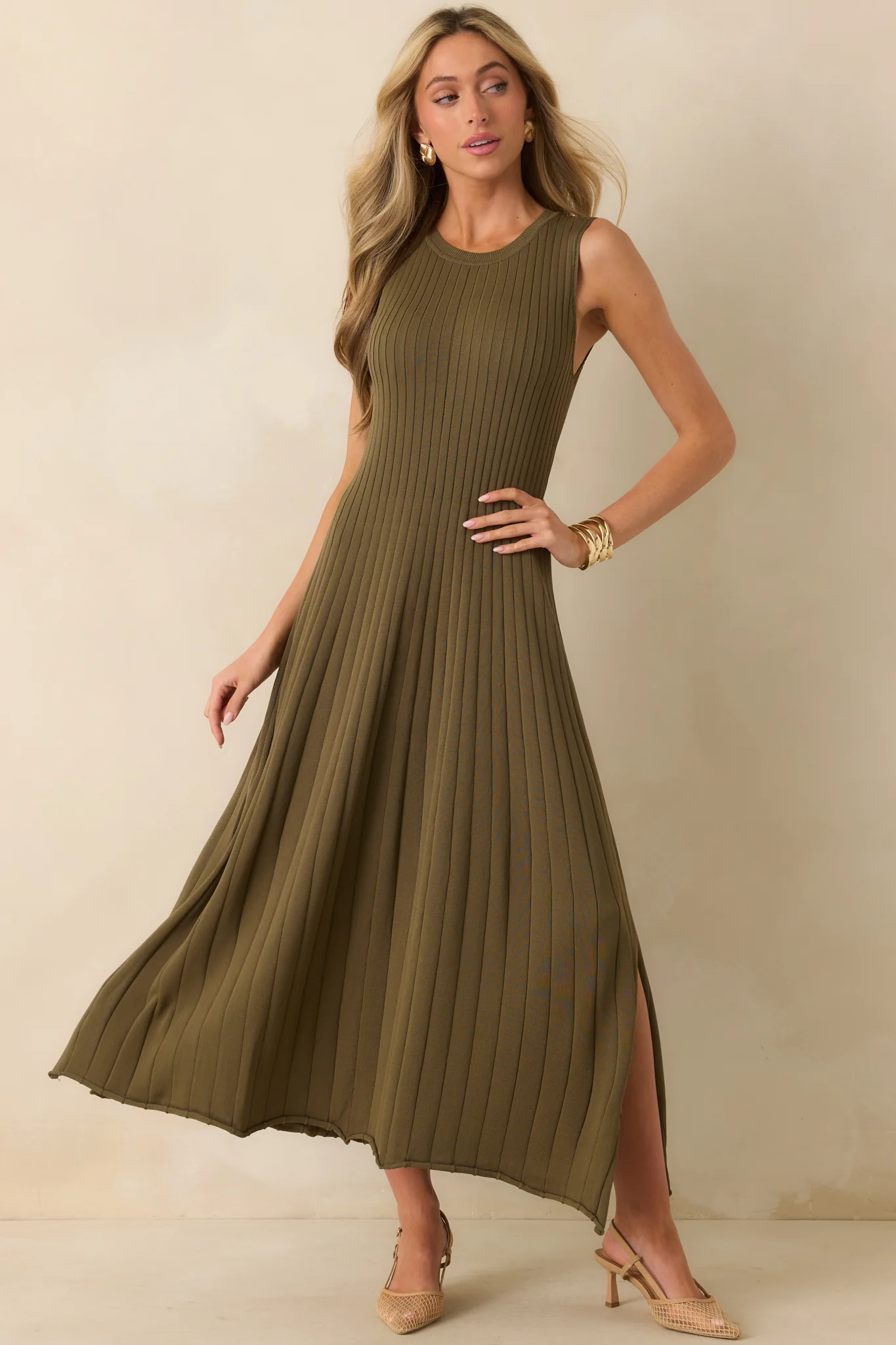 Staple The Label Olive Green Anara Knit Midi Dress