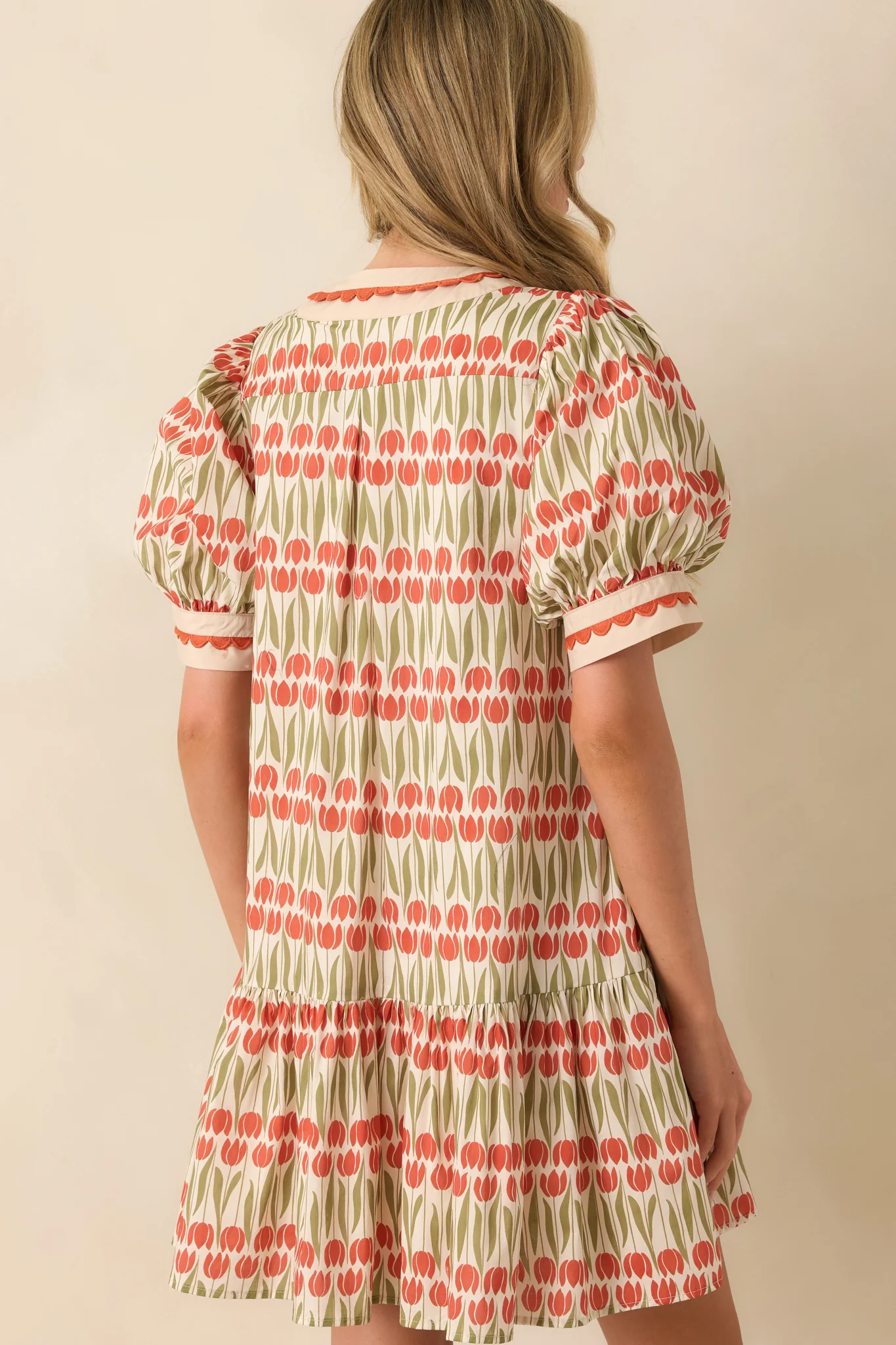 Simply Hers Ivory Tulip Floral Print Cotton Puff Sleeve Mini Dress