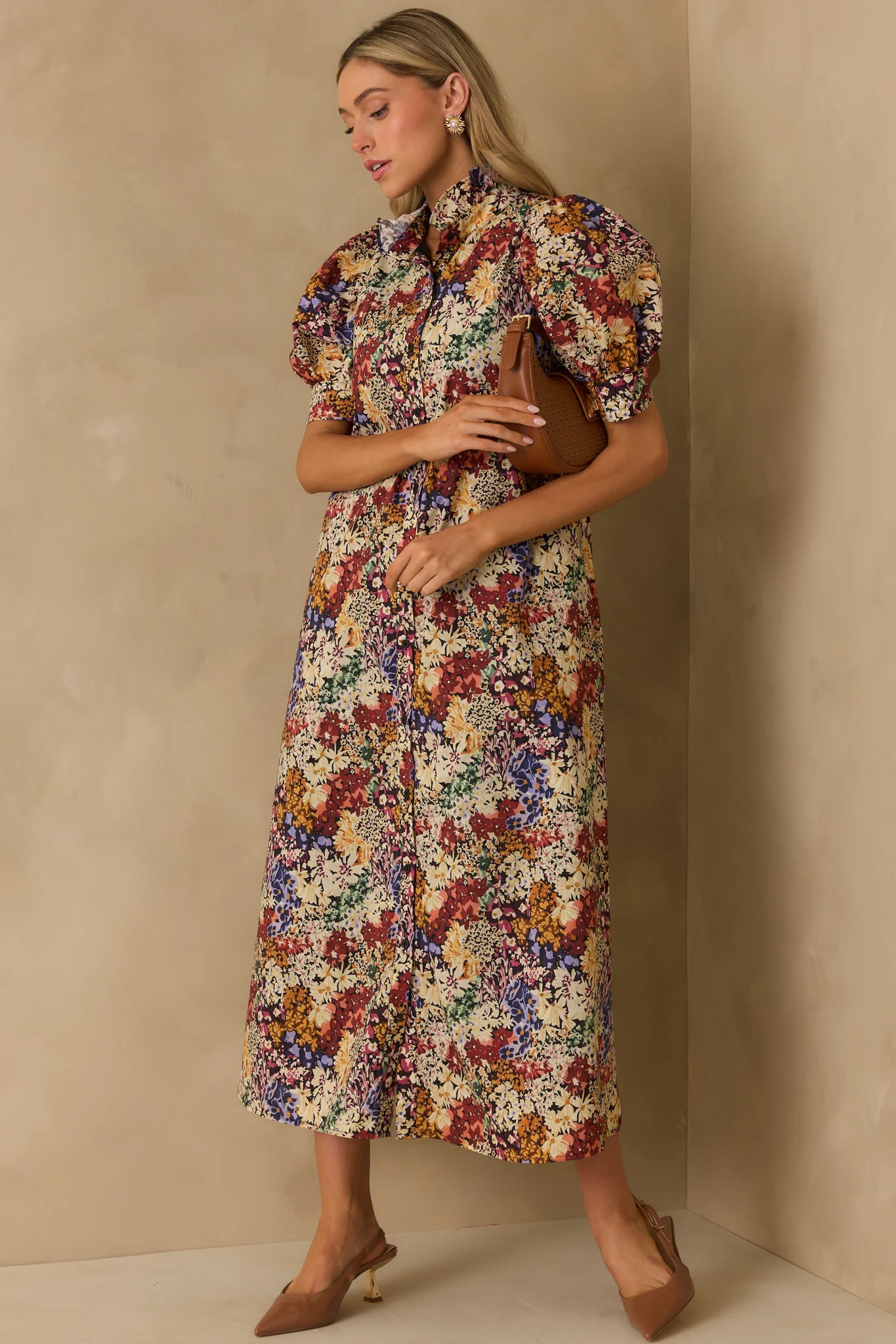 On Good Terms Ivory Multi Floral Print Cotton Maxi Dress
