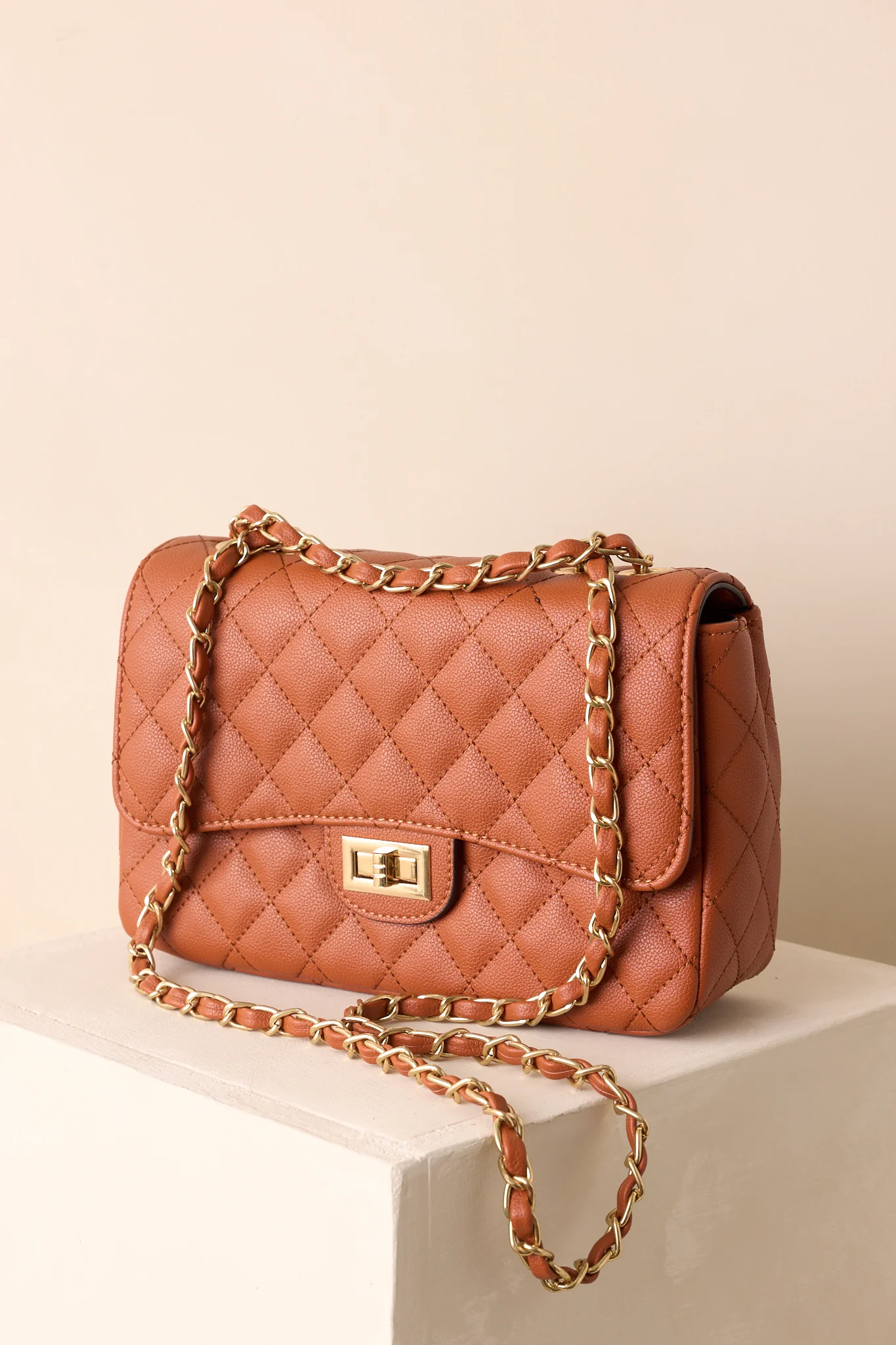 Only Gets Better Ginger Brown Quilted Faux Leather Handbag