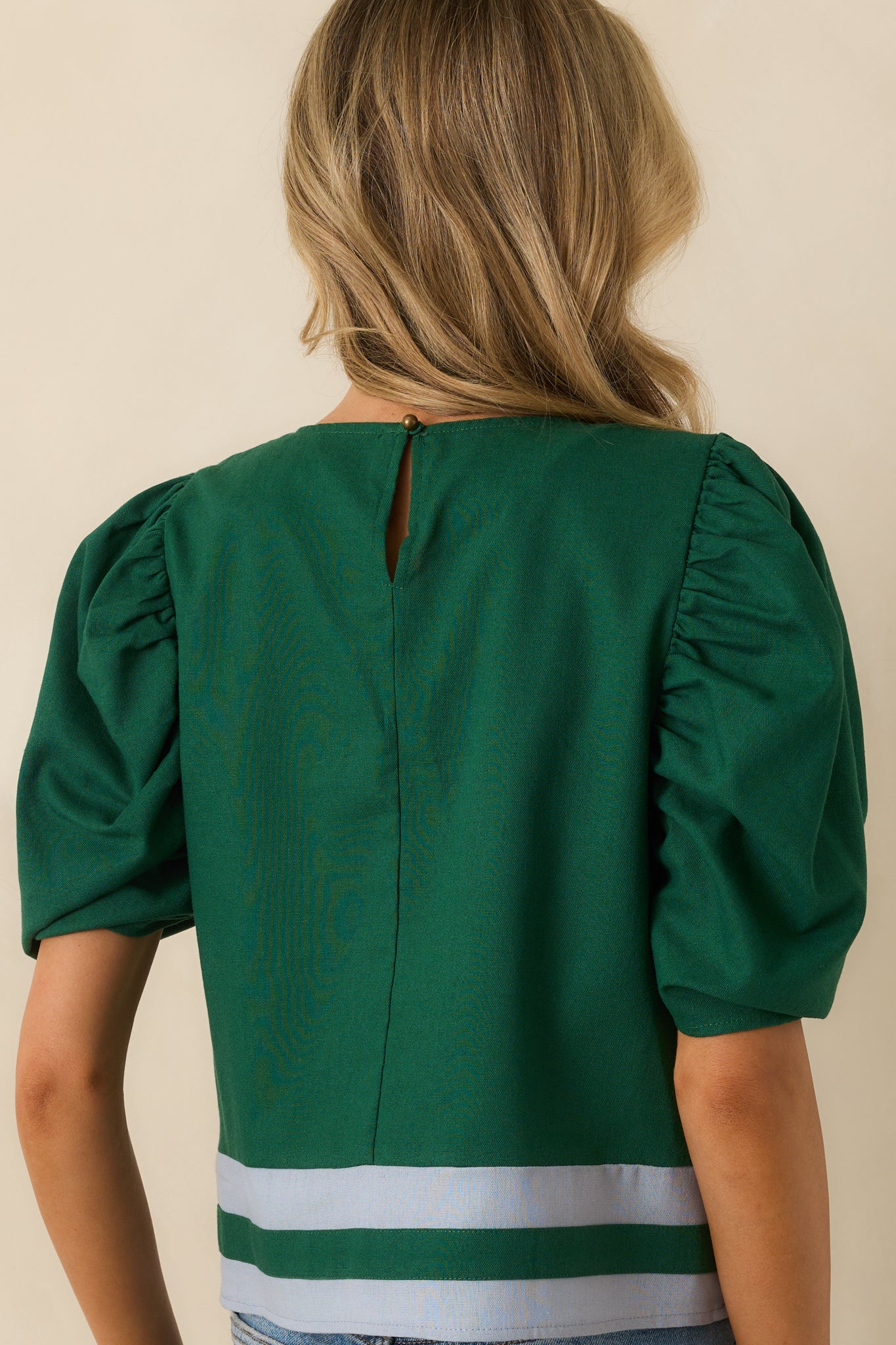 It Was What It Was Green Contrast Trim Puff Sleeve Top