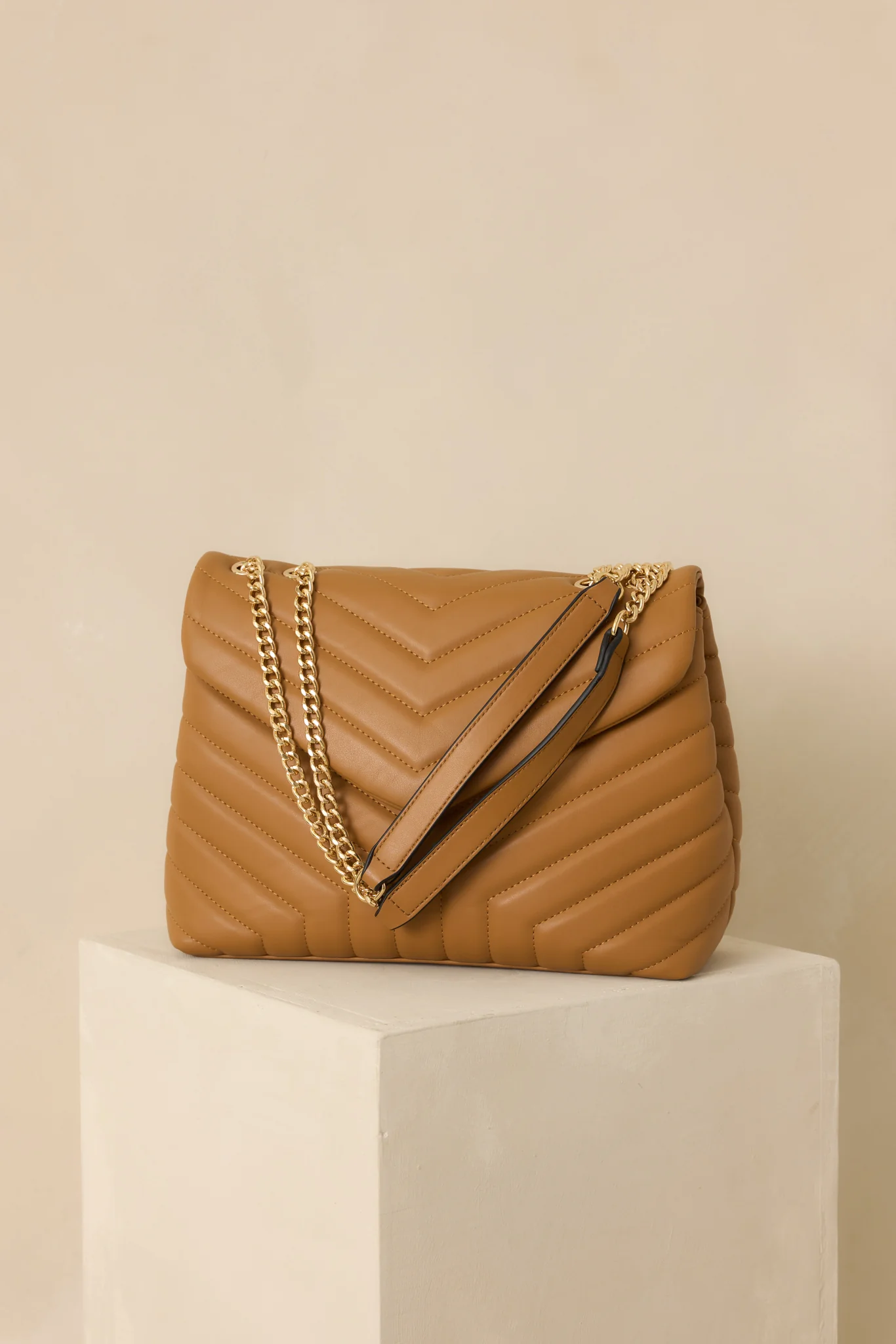 Just Let It Be Tan Quilted Handbag