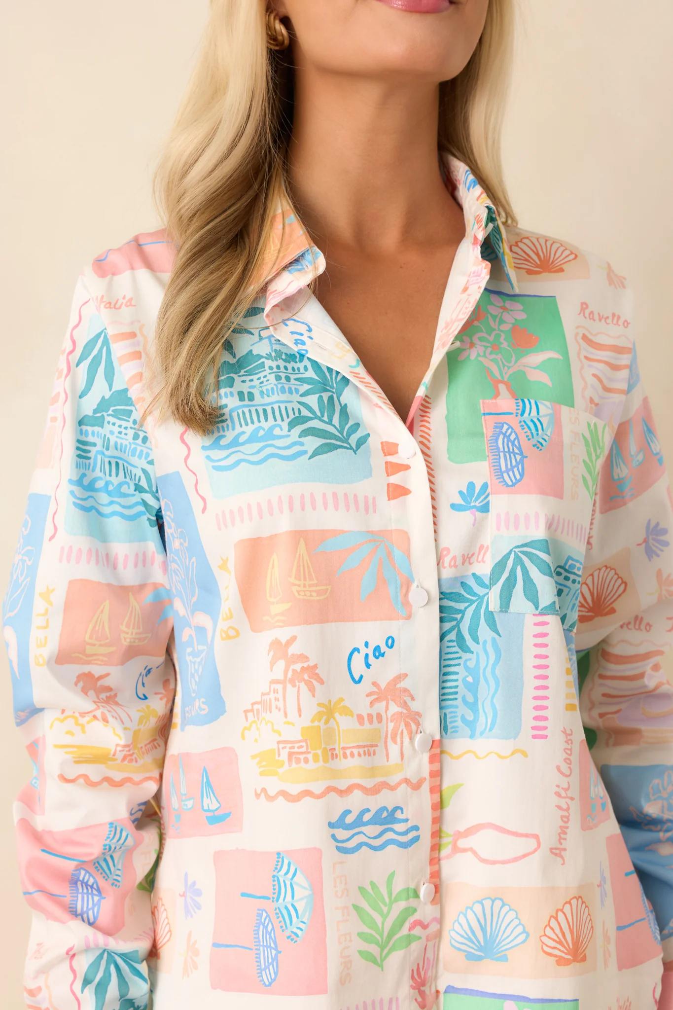 Prosperina Paula Multi Print Cotton Button Front Top