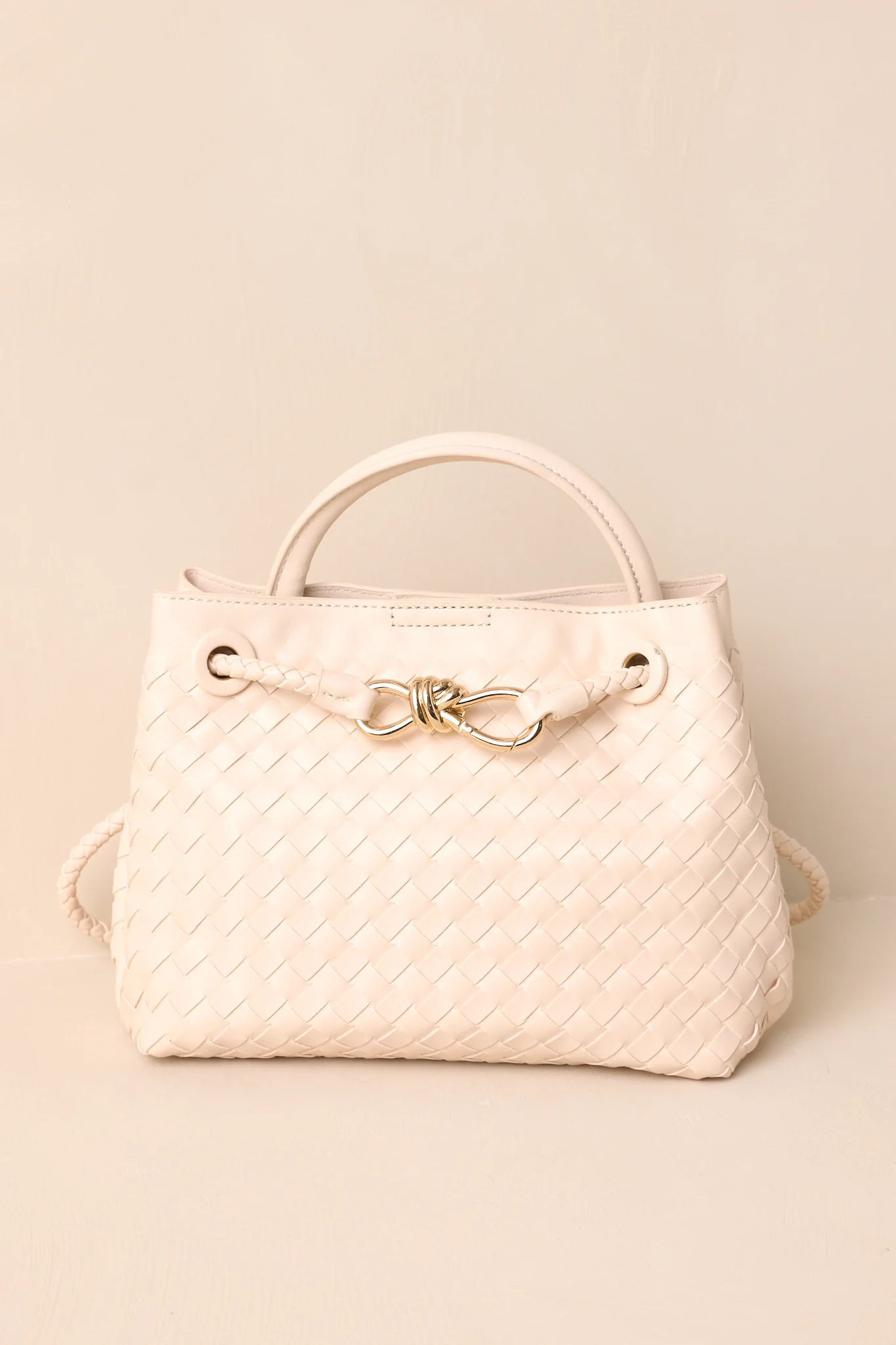 Just My Type Ivory Woven Faux Leather Handbag