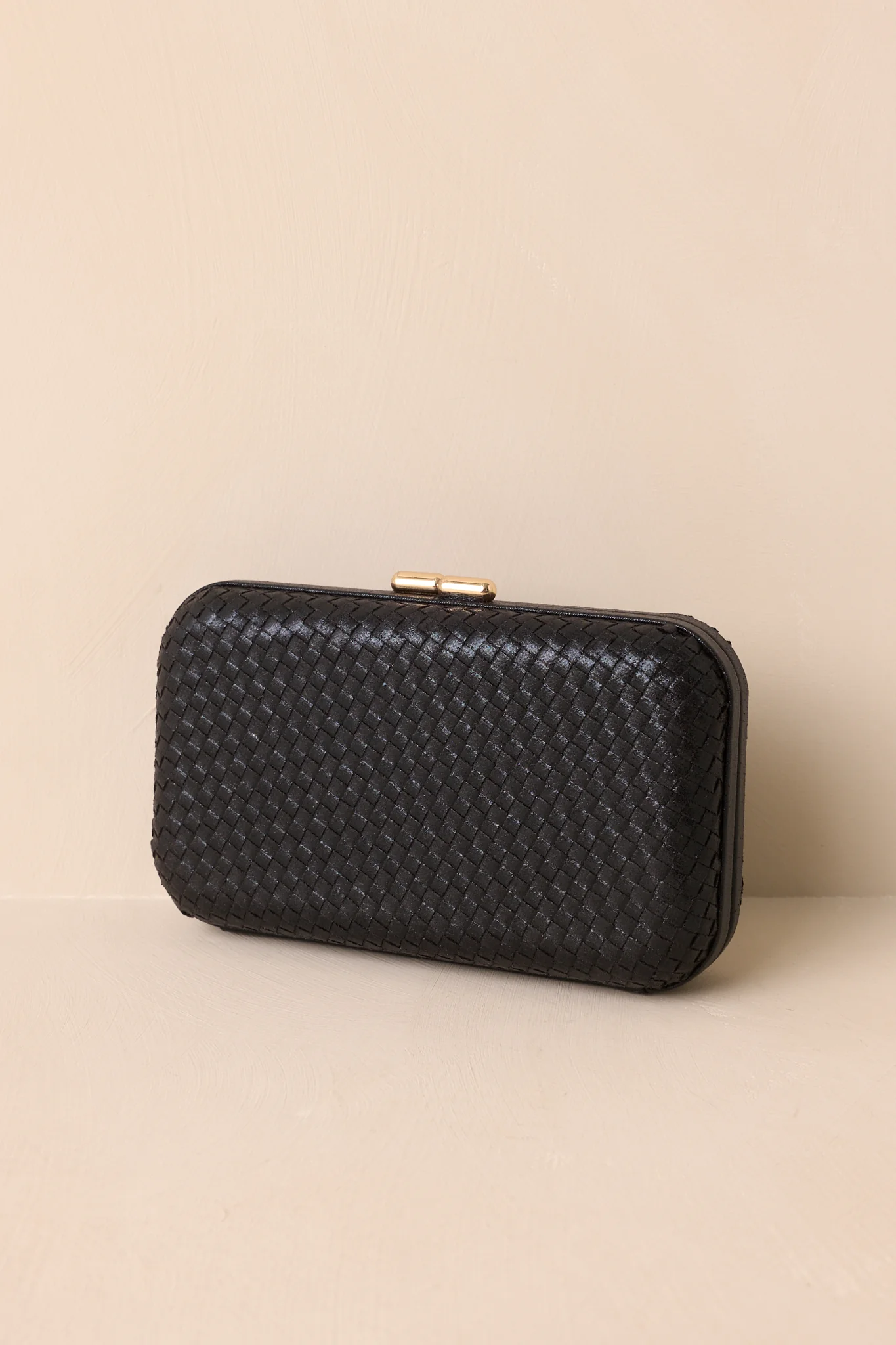 Truth Be Told Black Woven Structured Clutch Handbag