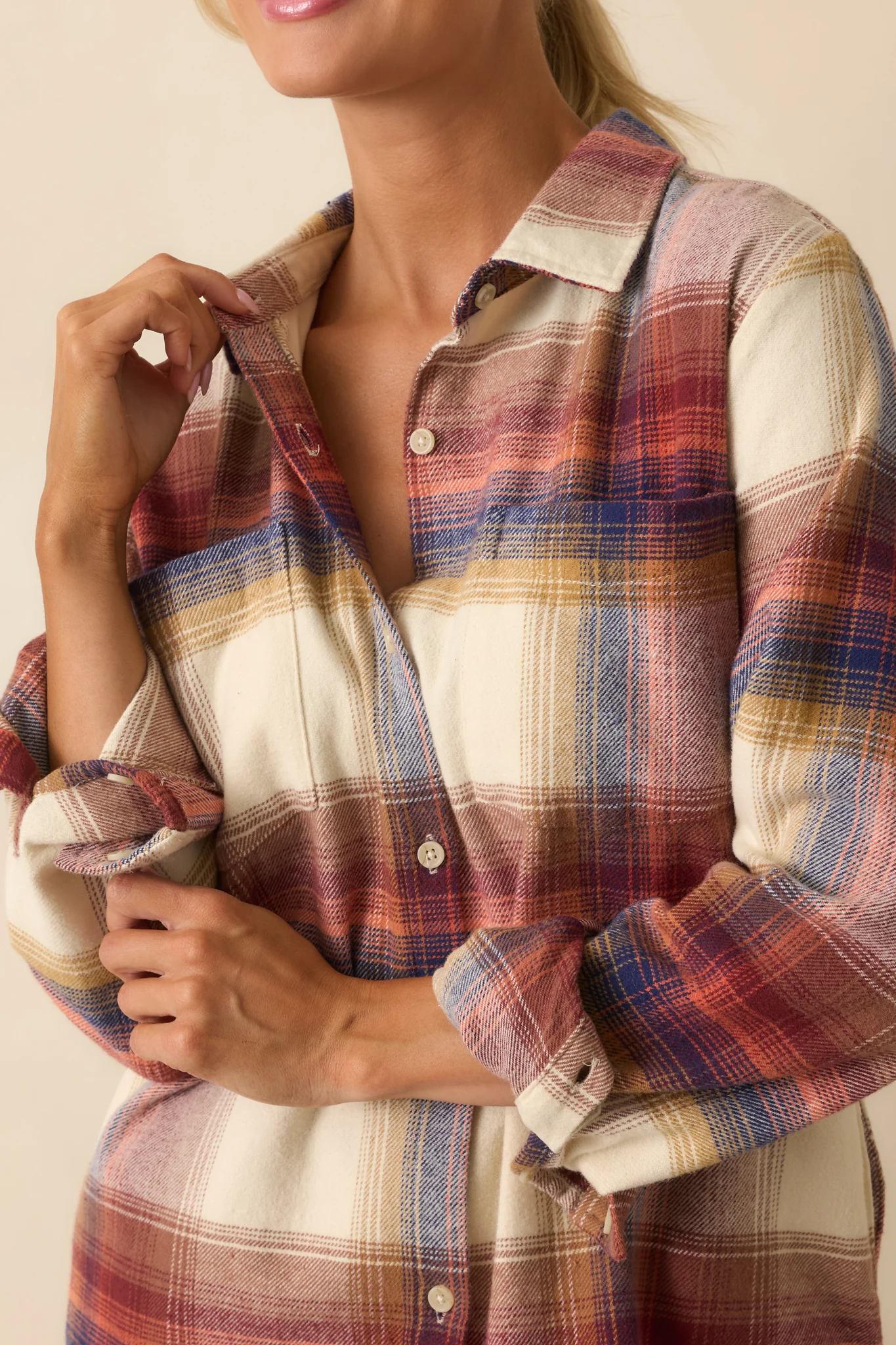 Thread & Supply Ivory Multi Plaid Cotton Desiree Shirt