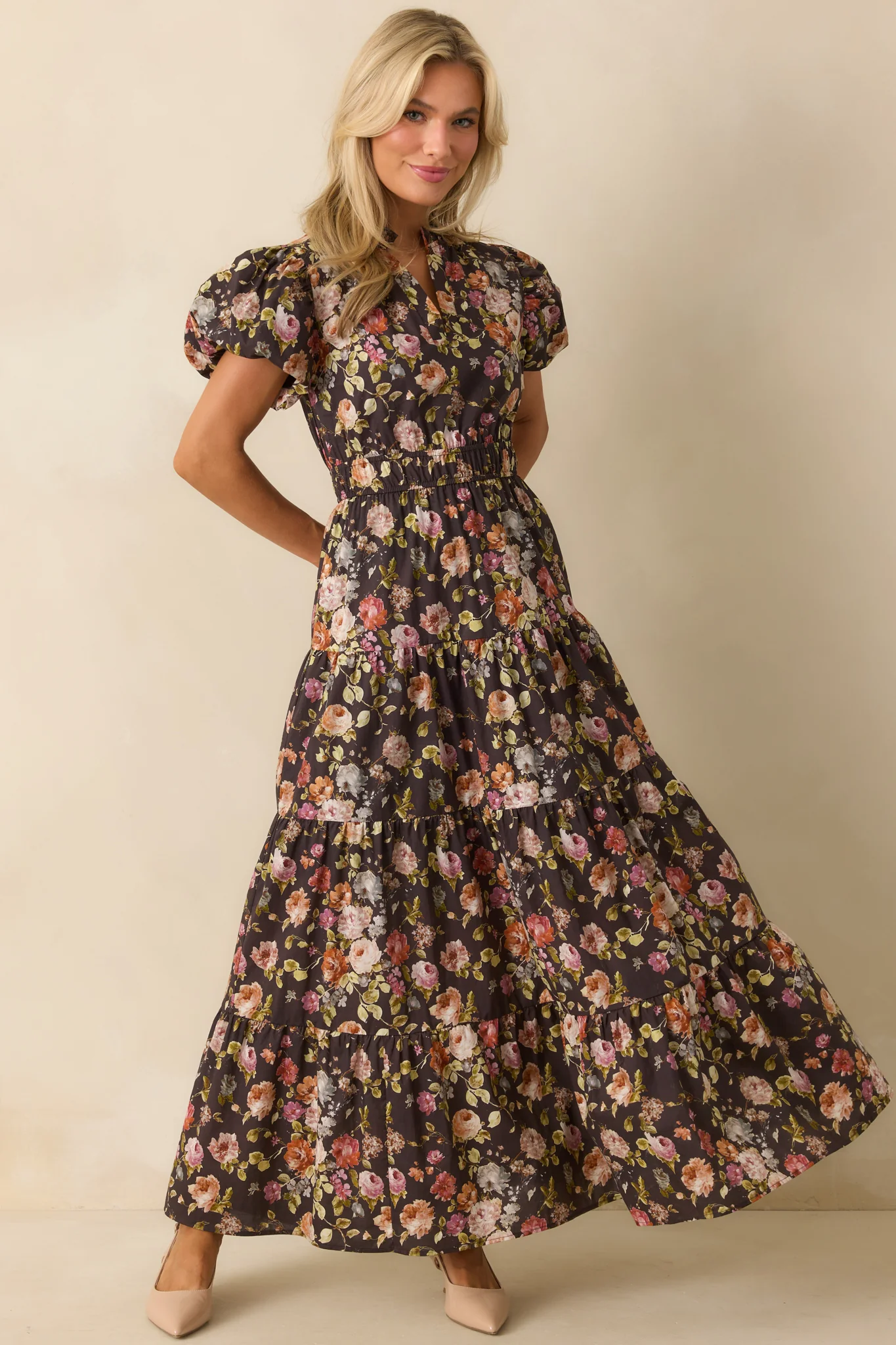 It's All Her Own Brown Multi Floral Print Cotton Maxi Dress
