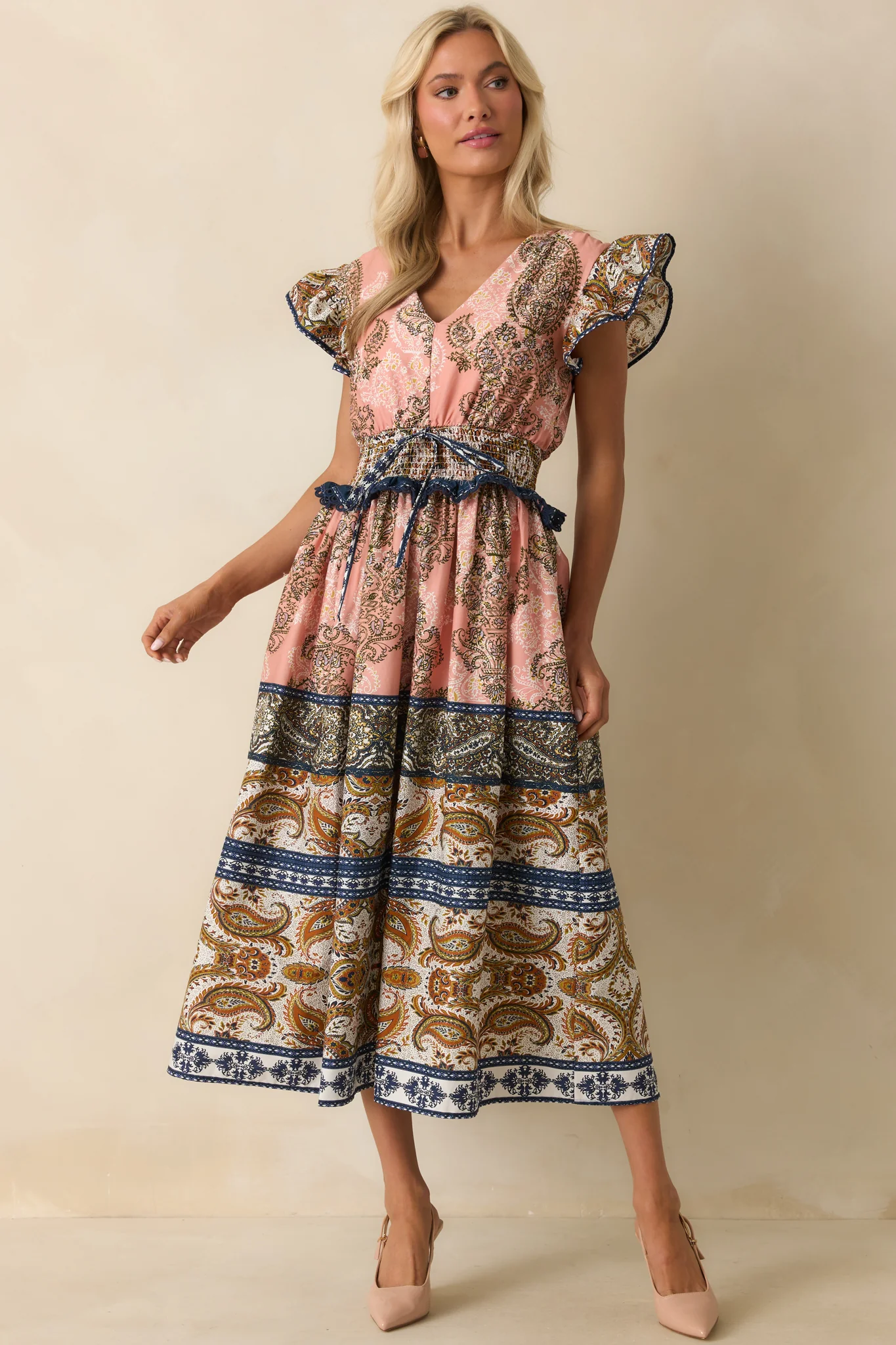 The Way It Goes Rose Pink Multi Print Cotton Midi Dress