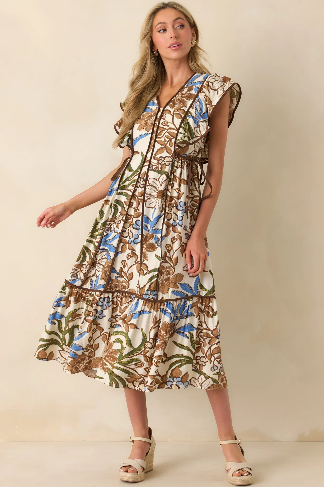 Feels Like Forever Brown Multi Floral Print Midi Dress