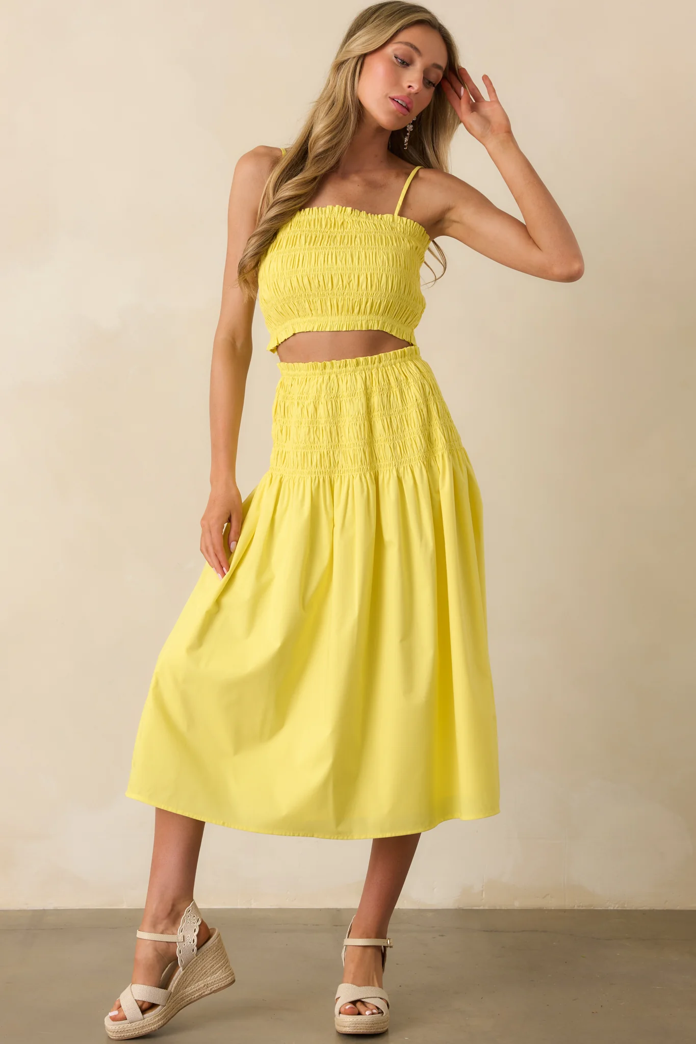 Life Can Surprise You Bright Yellow Smocked Crop Top
