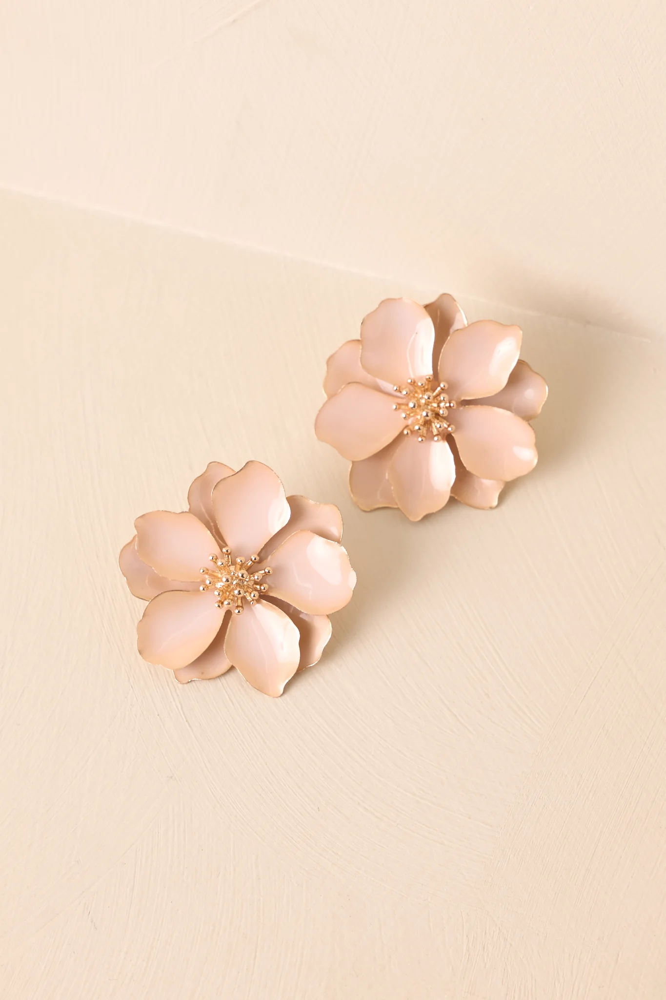 Going With The Wind Beige Flower Statement Earrings
