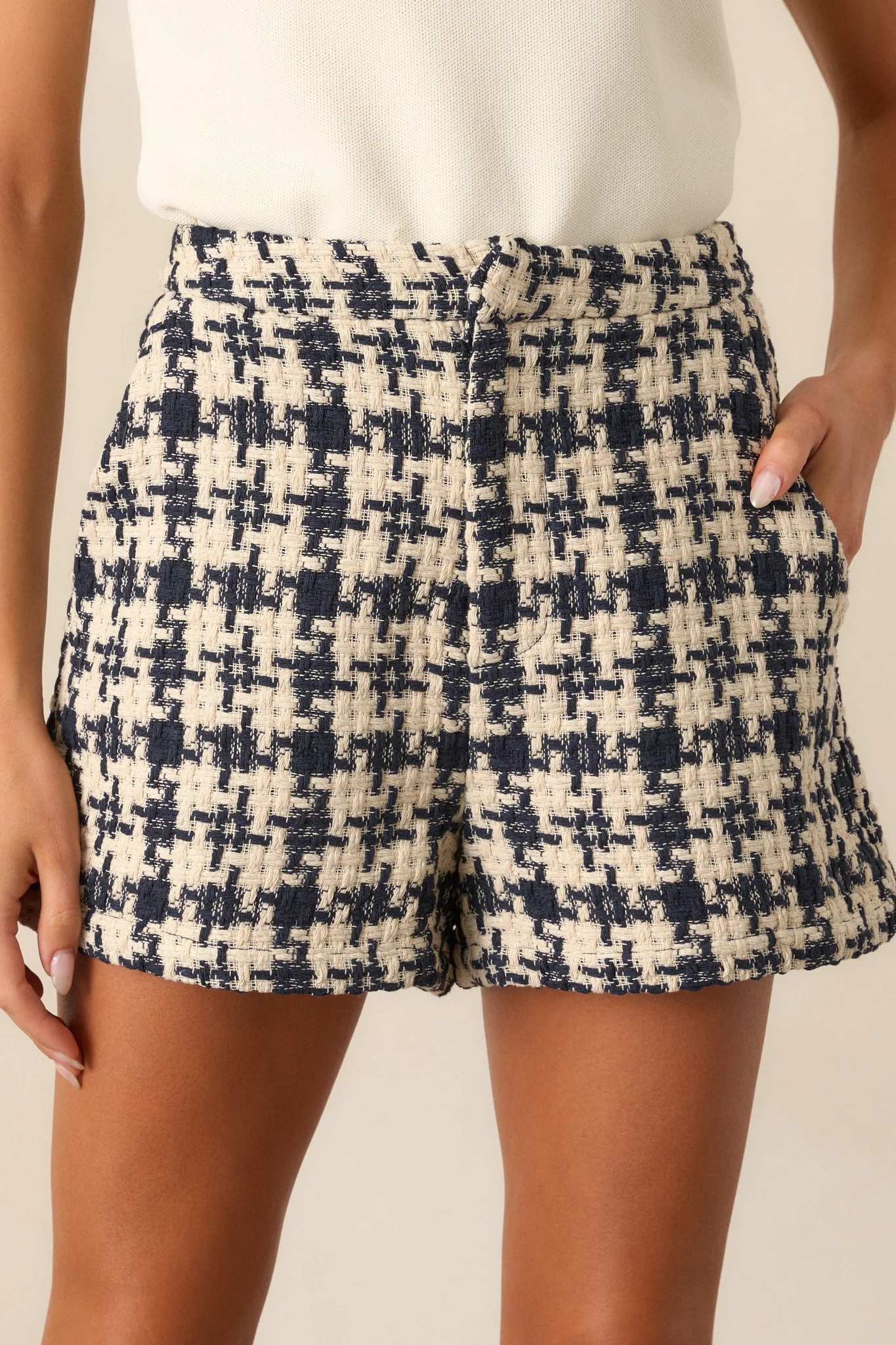 Don't Turn Back Navy Houndstooth Tweed Shorts